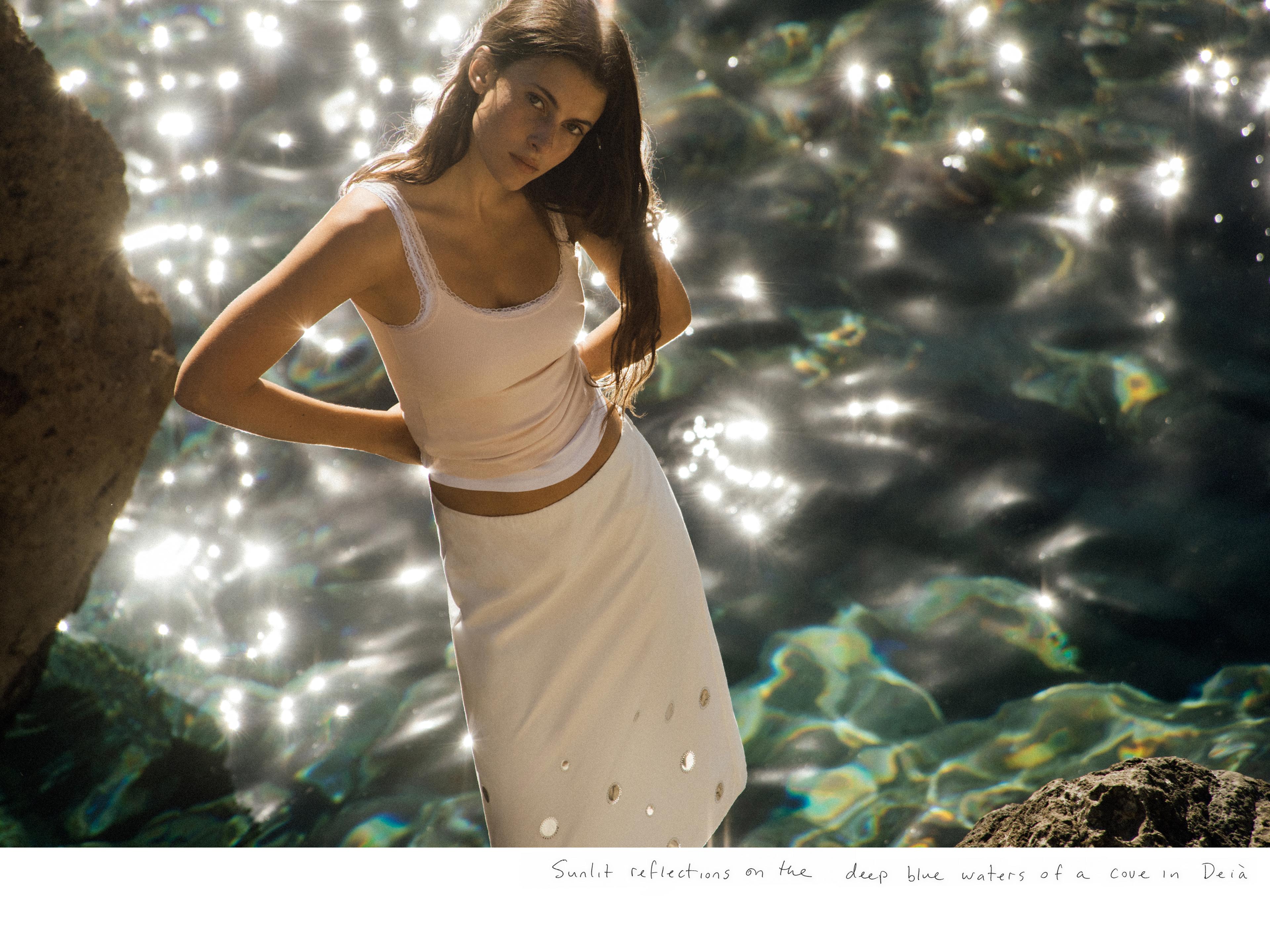 Straight mirror midi skirt — Ecru