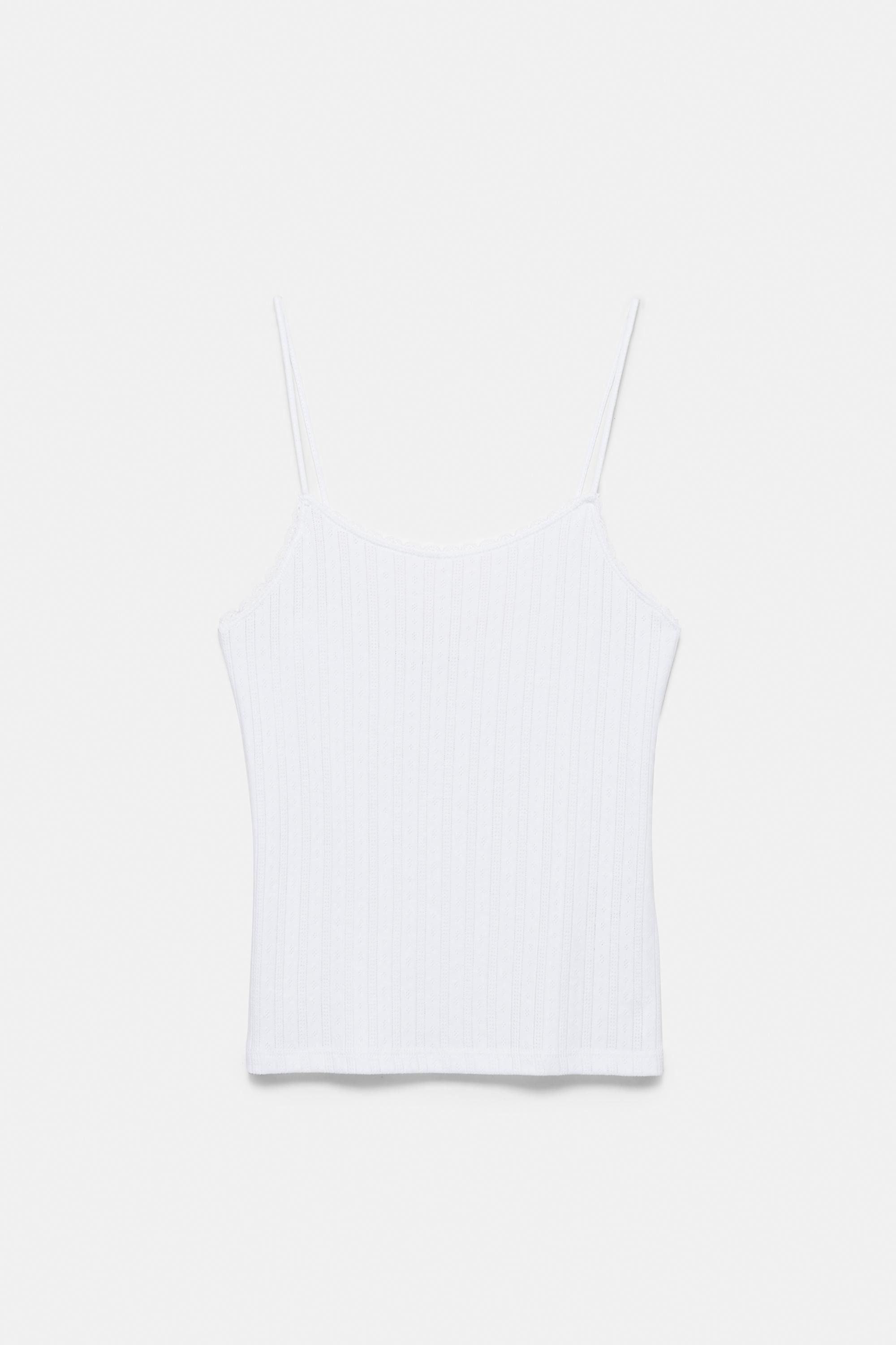 Strappy pointelle knit top — White