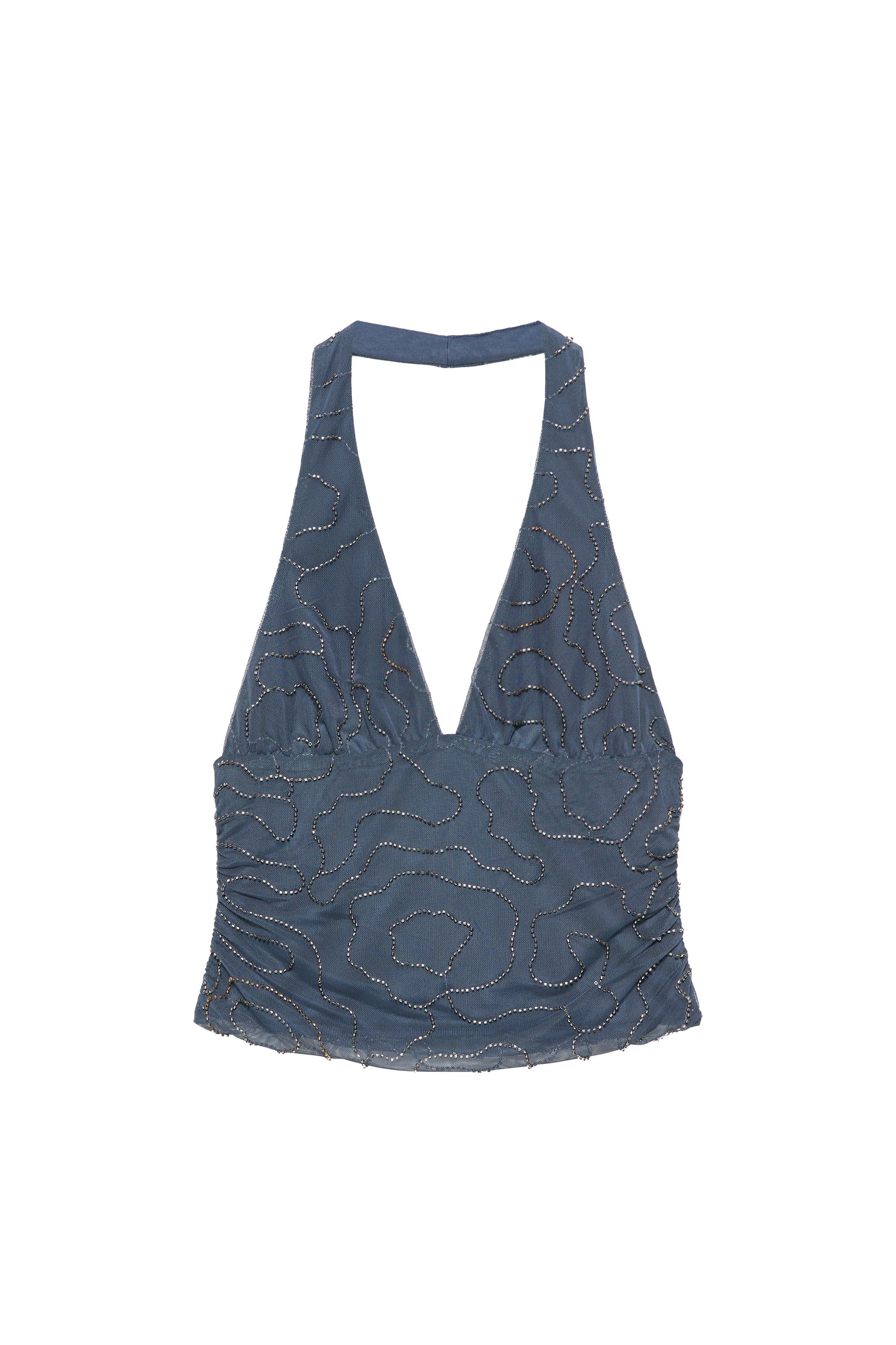 Halter yaka boncuklu tül top - Görsel 3