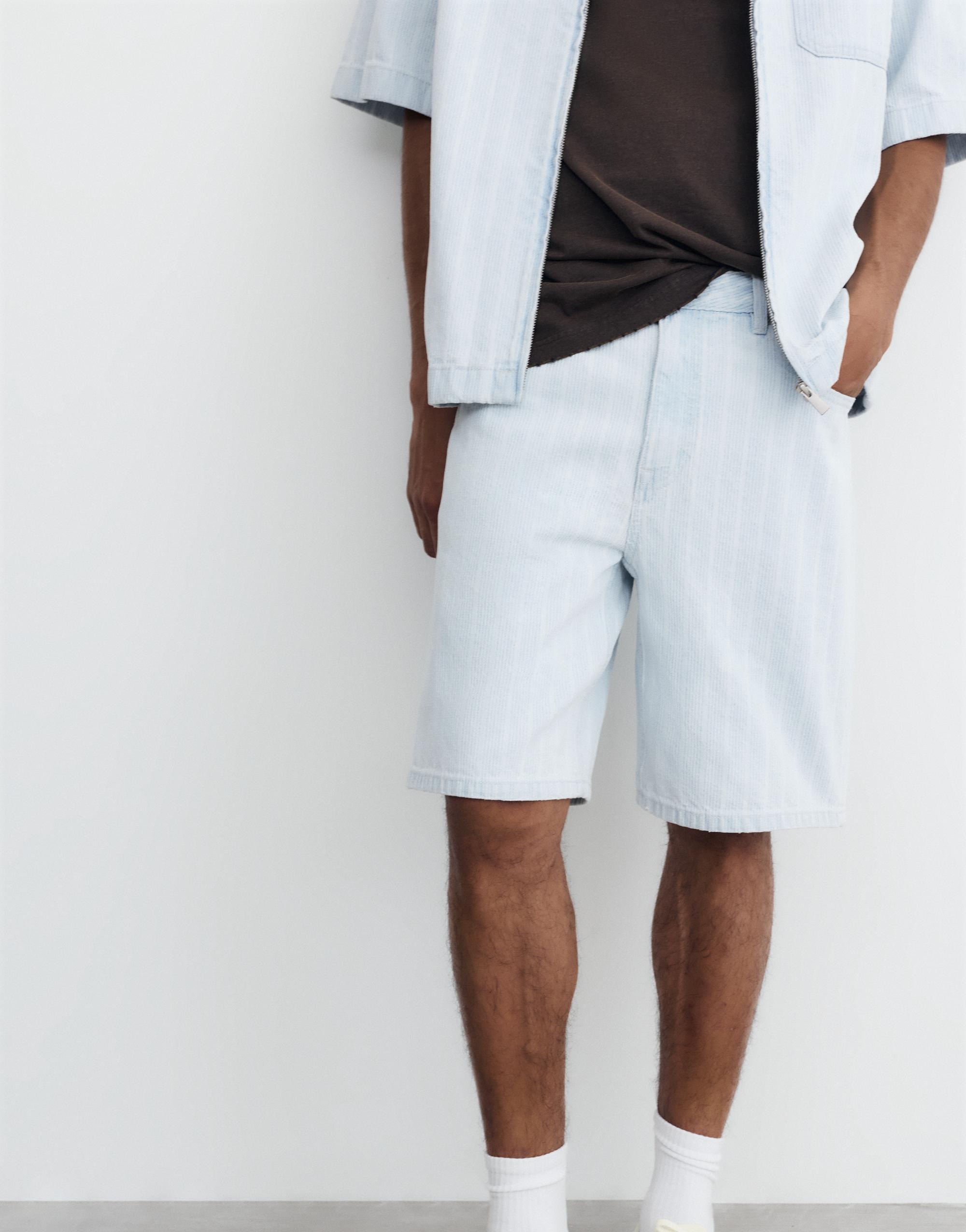 Standard fit jacquard denim Bermuda shorts — Pale blue