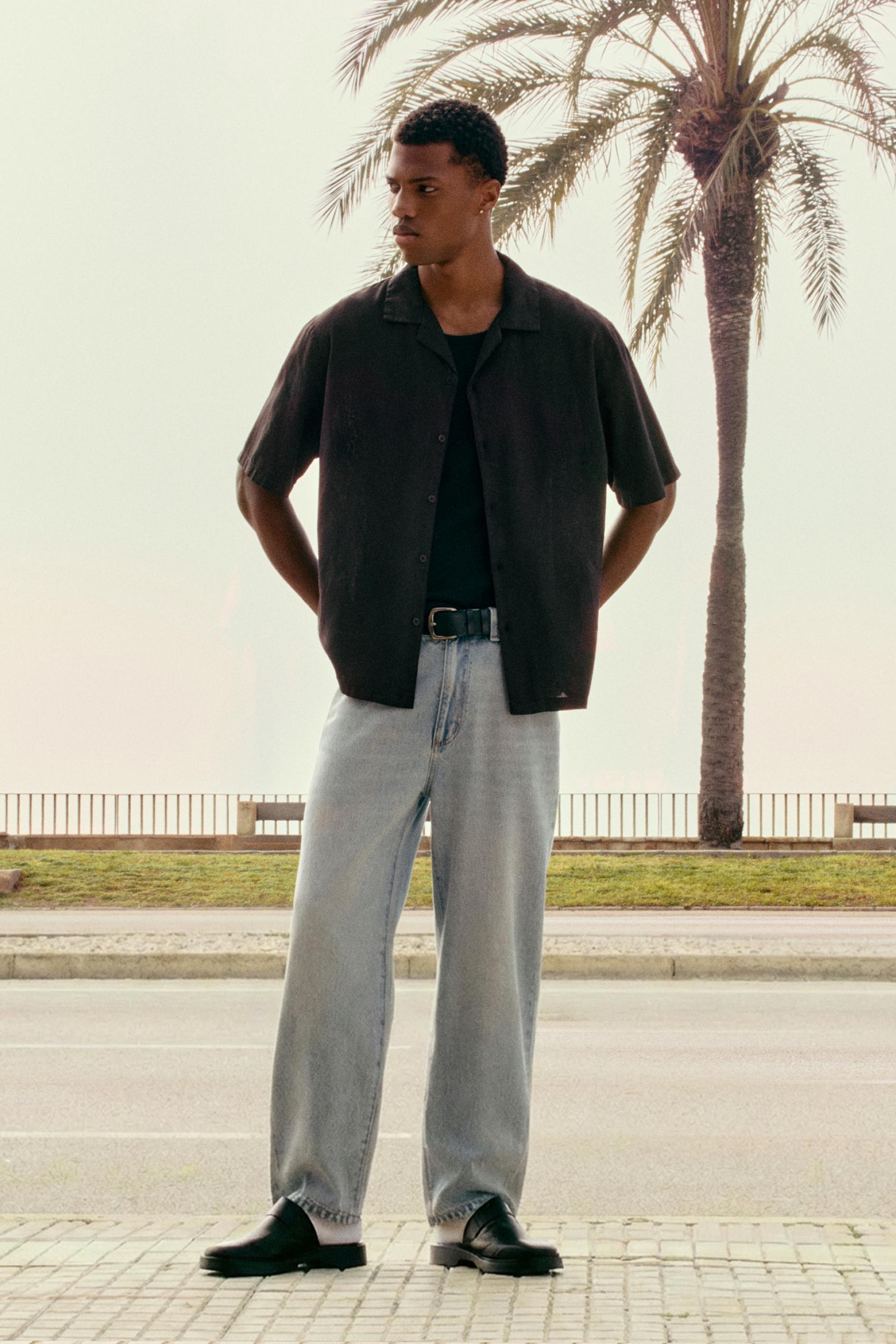 Short sleeve linen blend shirt — Black