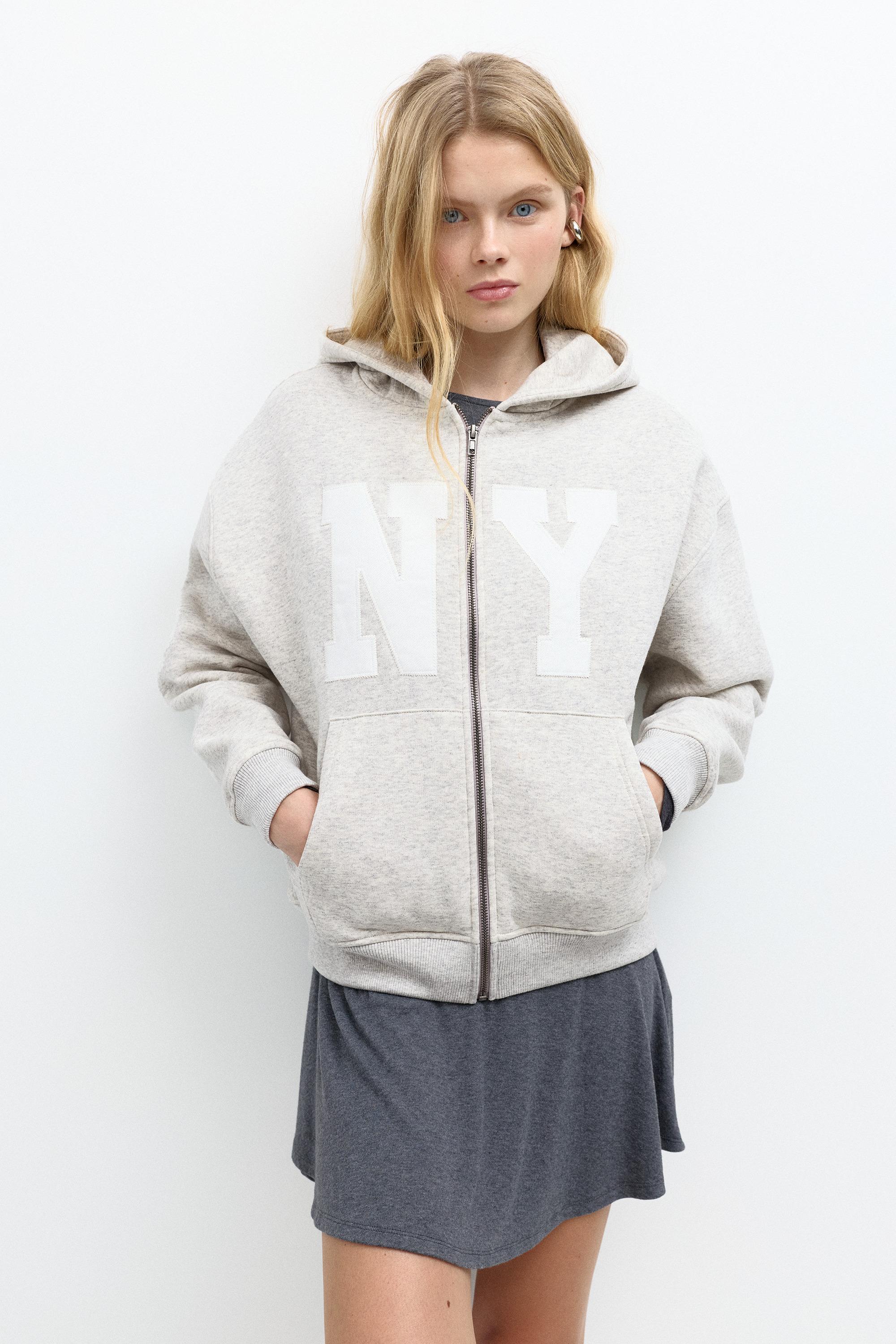 Graphic zip-up hoodie — Grey marl