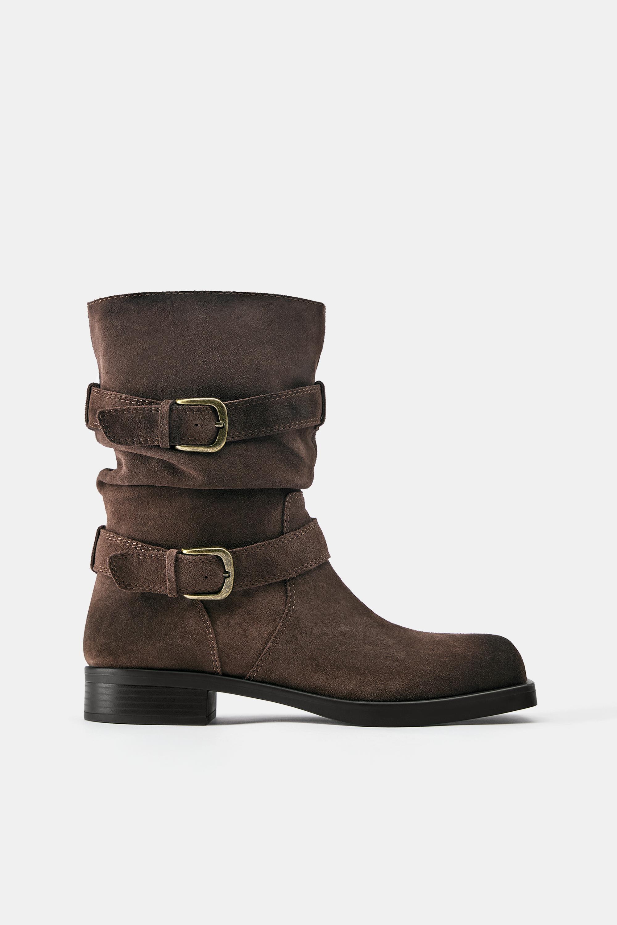Botas fruncido hebillas piel