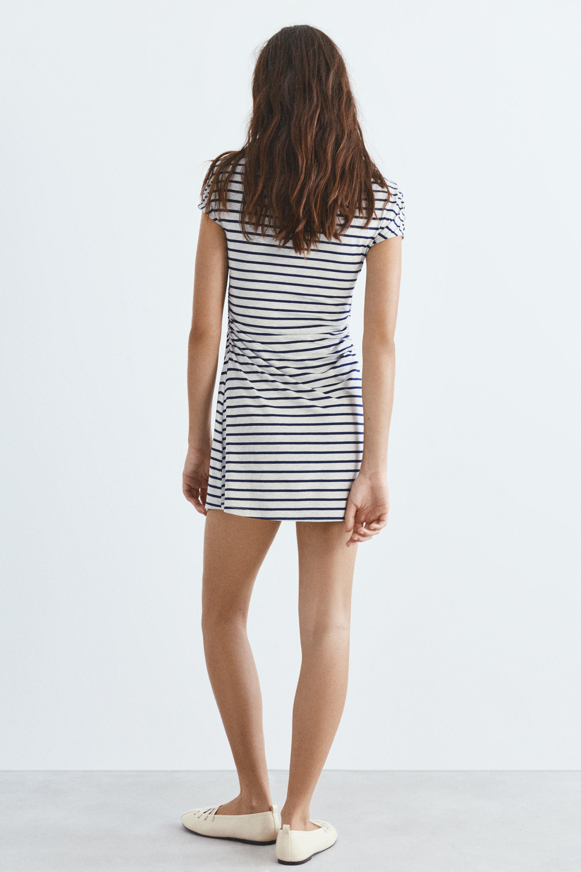 Short multi-position striped dress — Grey marl