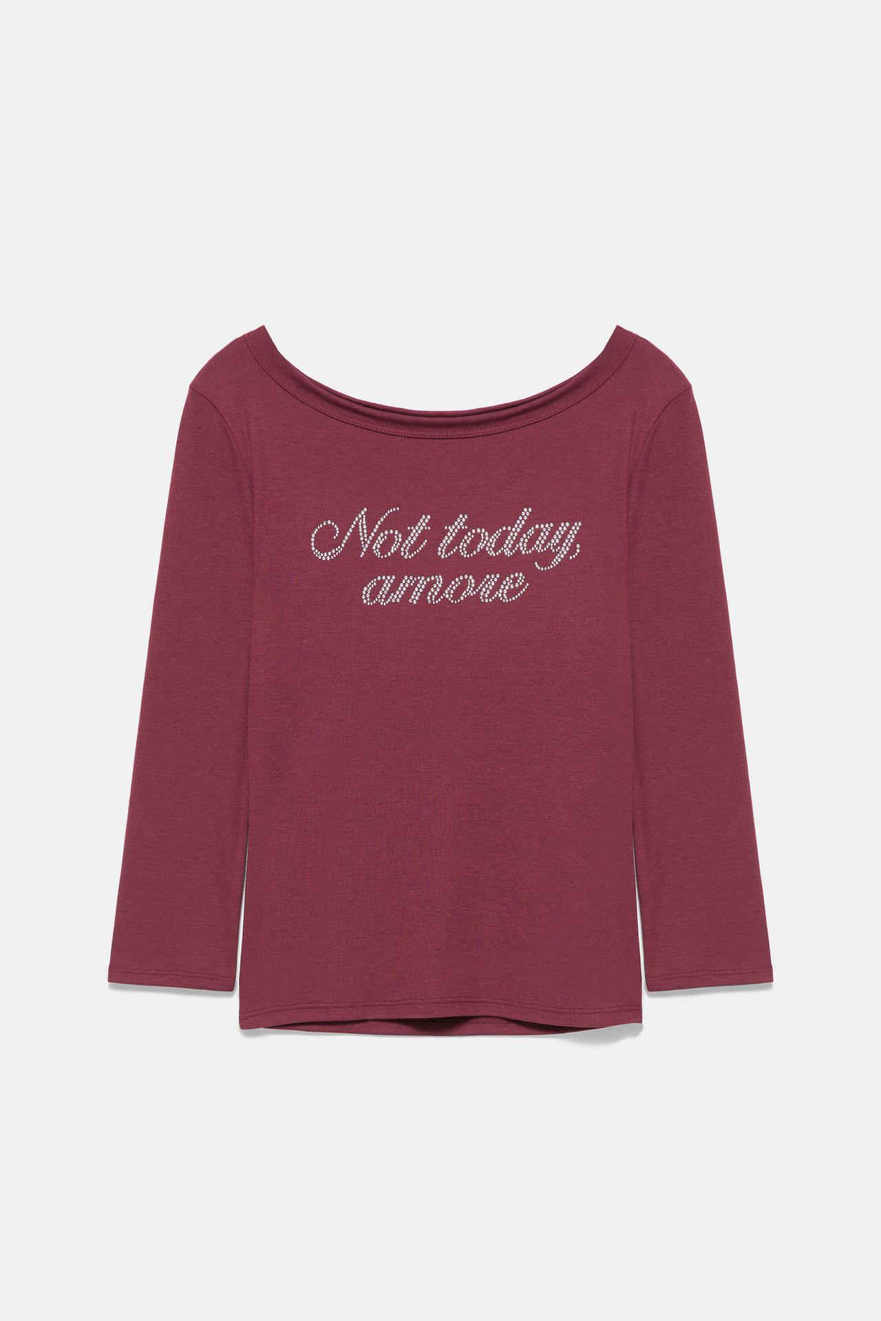 Fitted rhinestone graphic T-shirt — Maroon