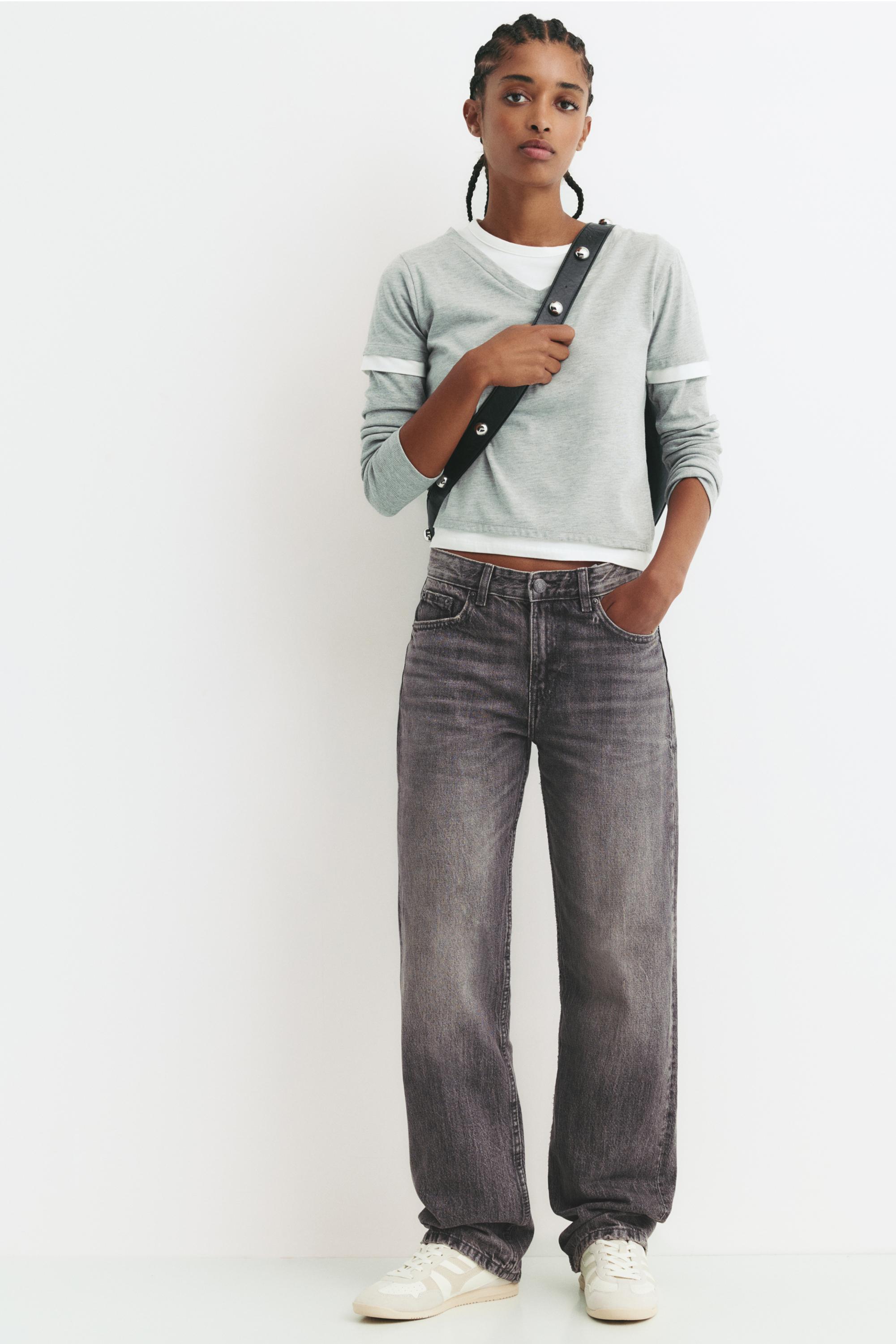 Mid-waist straight-leg jeans — Anthracite grey