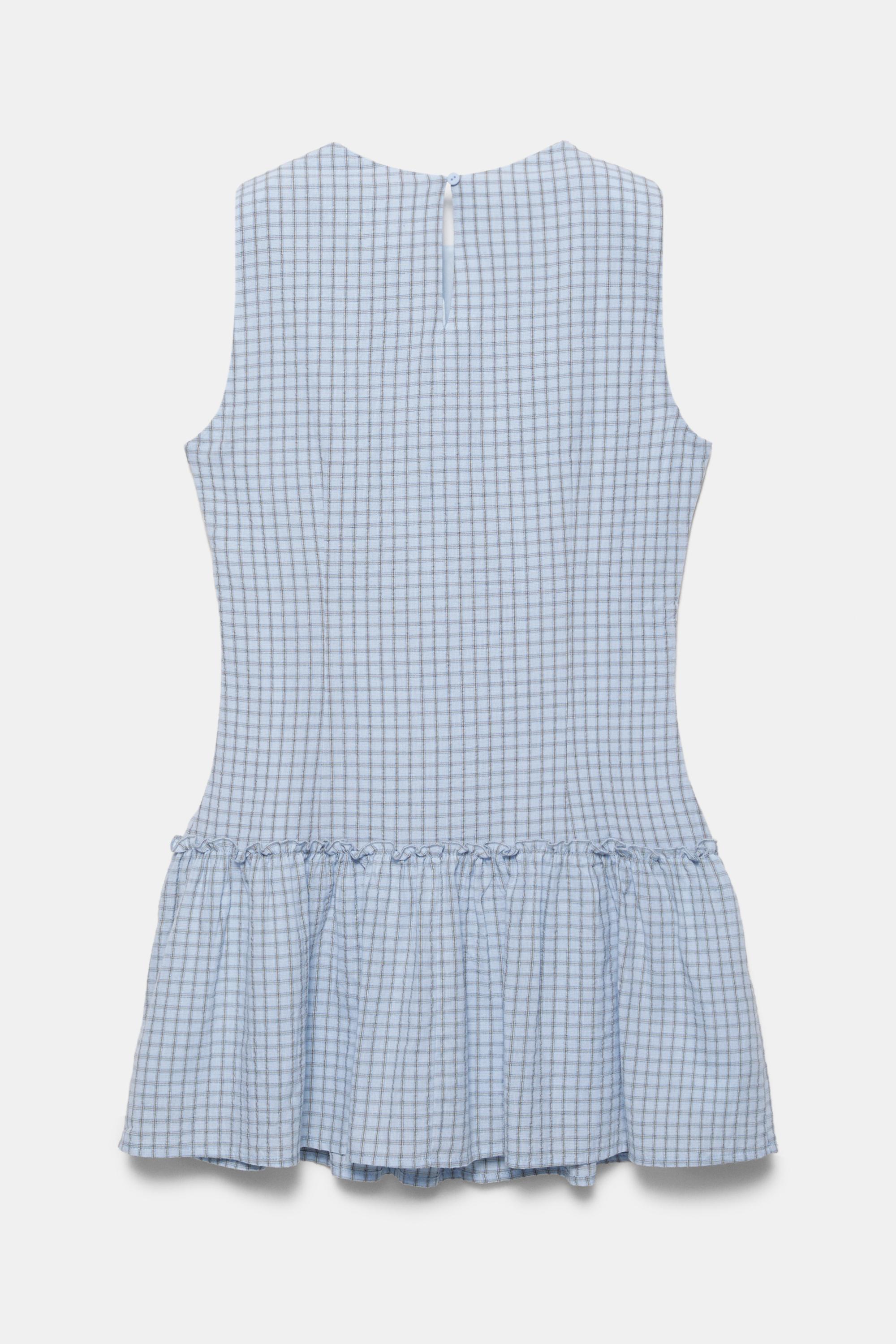 Short check dress with voluminous hem — Sky blue