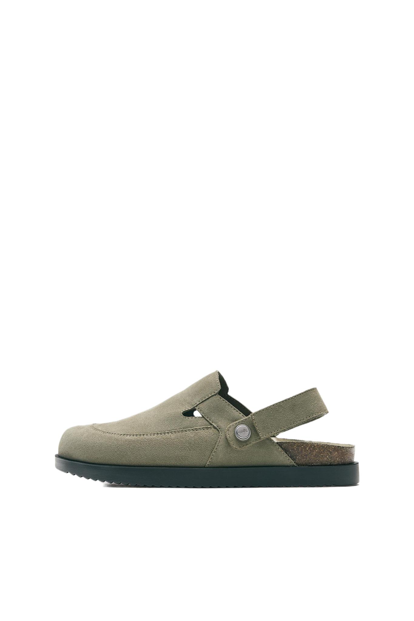STWD leather strap clogs — Khaki