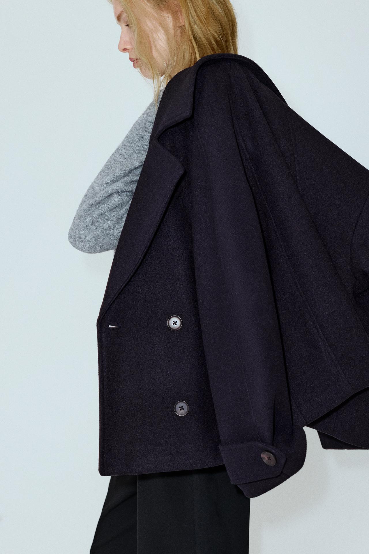 Short felt texture coat — Navy