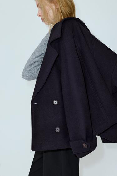 Short felt texture coat — Navy 5