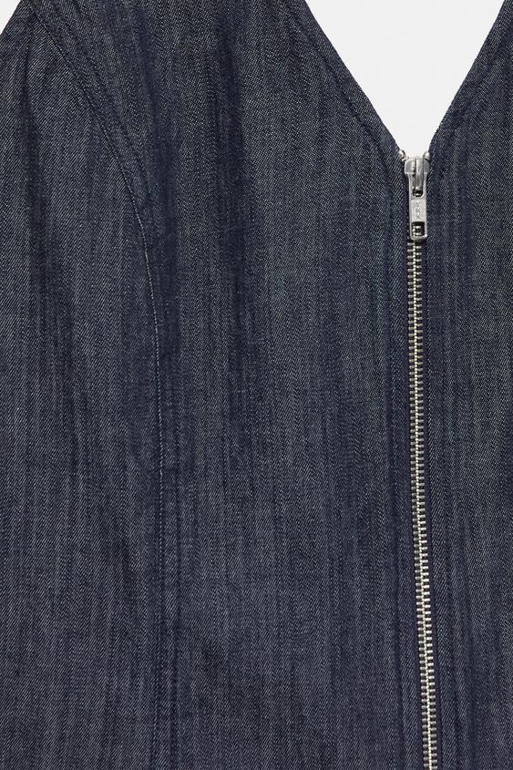 Fermuarlı halter denim top