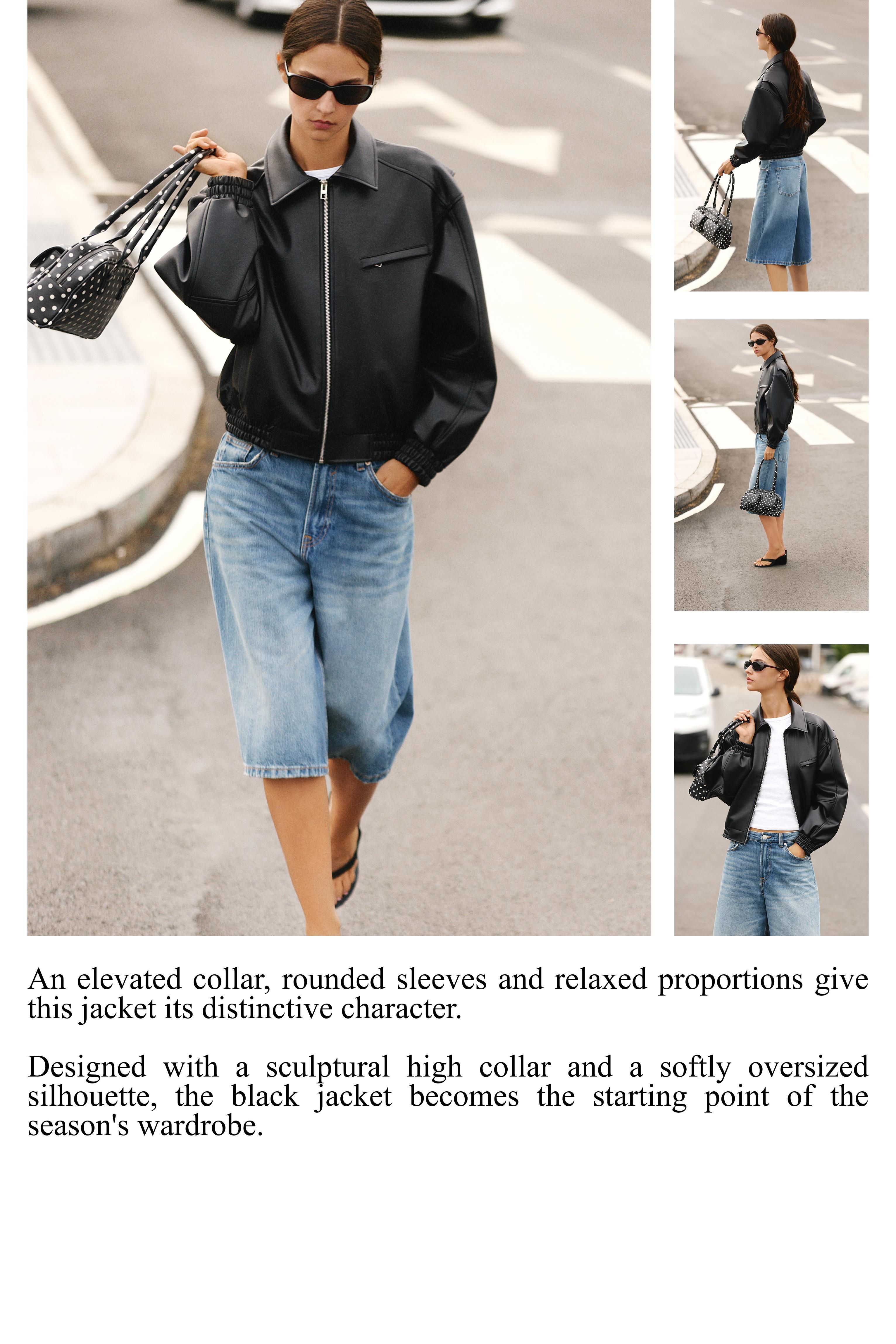 Leather effect dad jacket — Black