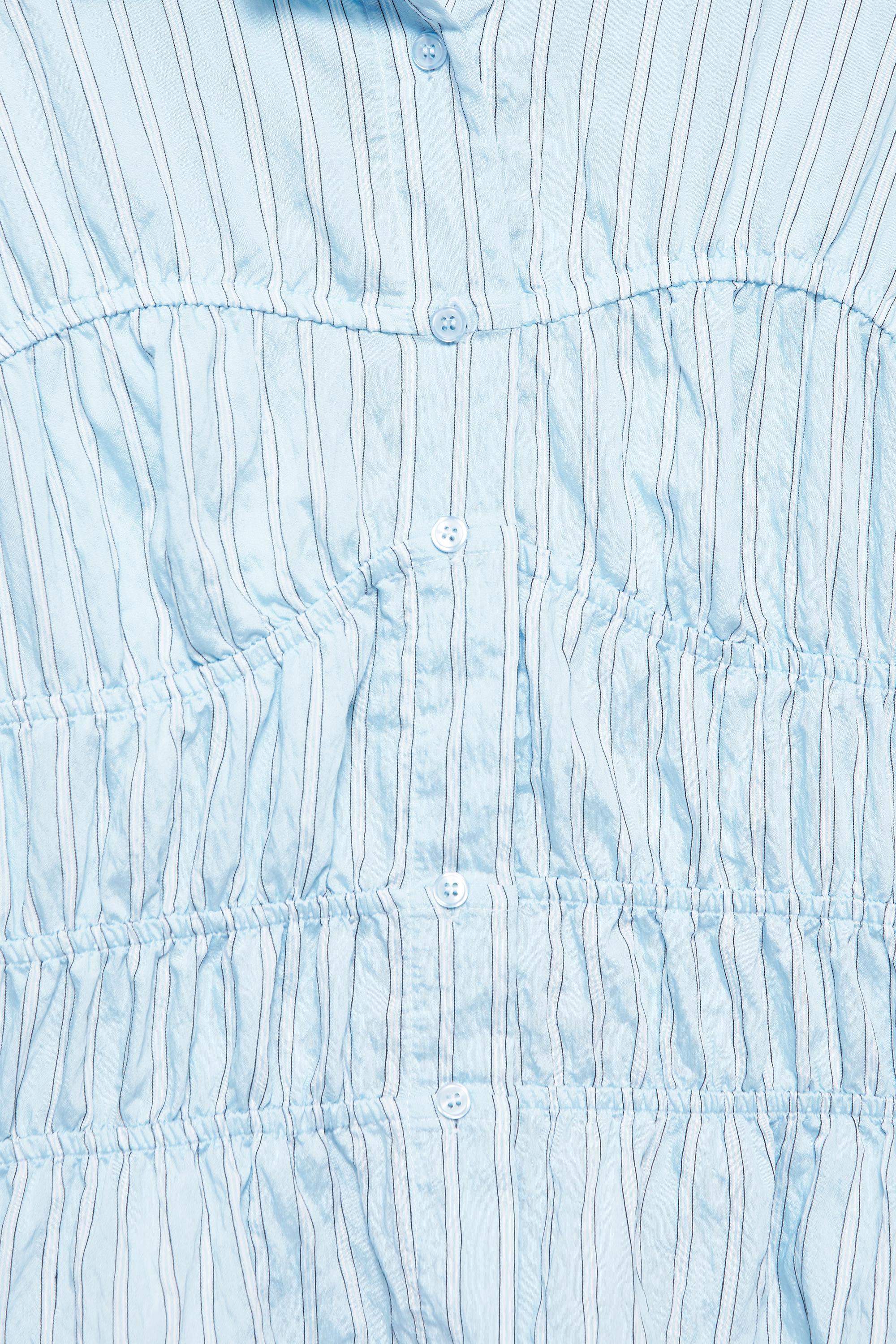 Striped long sleeve gathered shirt — White/Sky Blue
