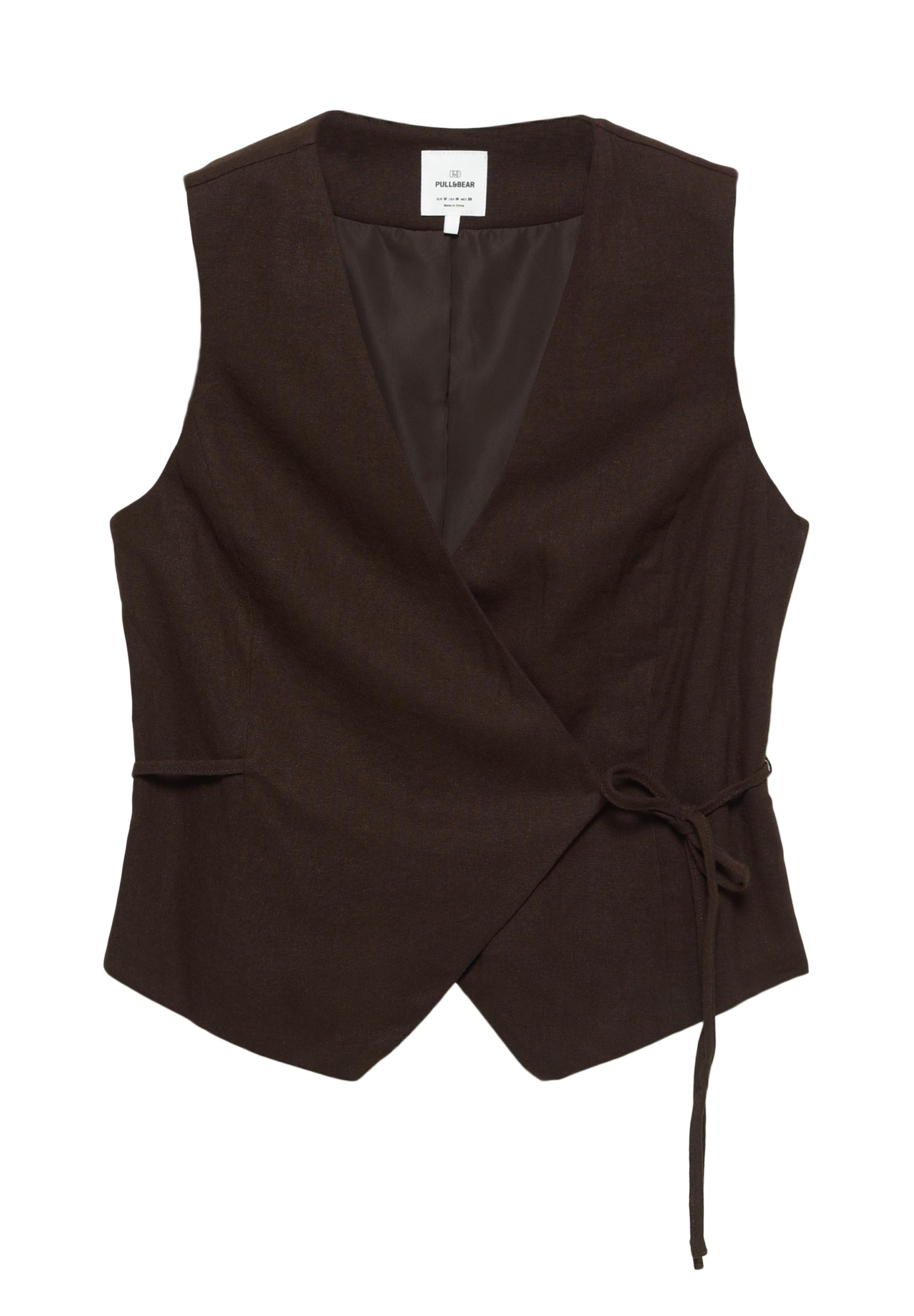 Rustic linen-blend waistcoat — Brown