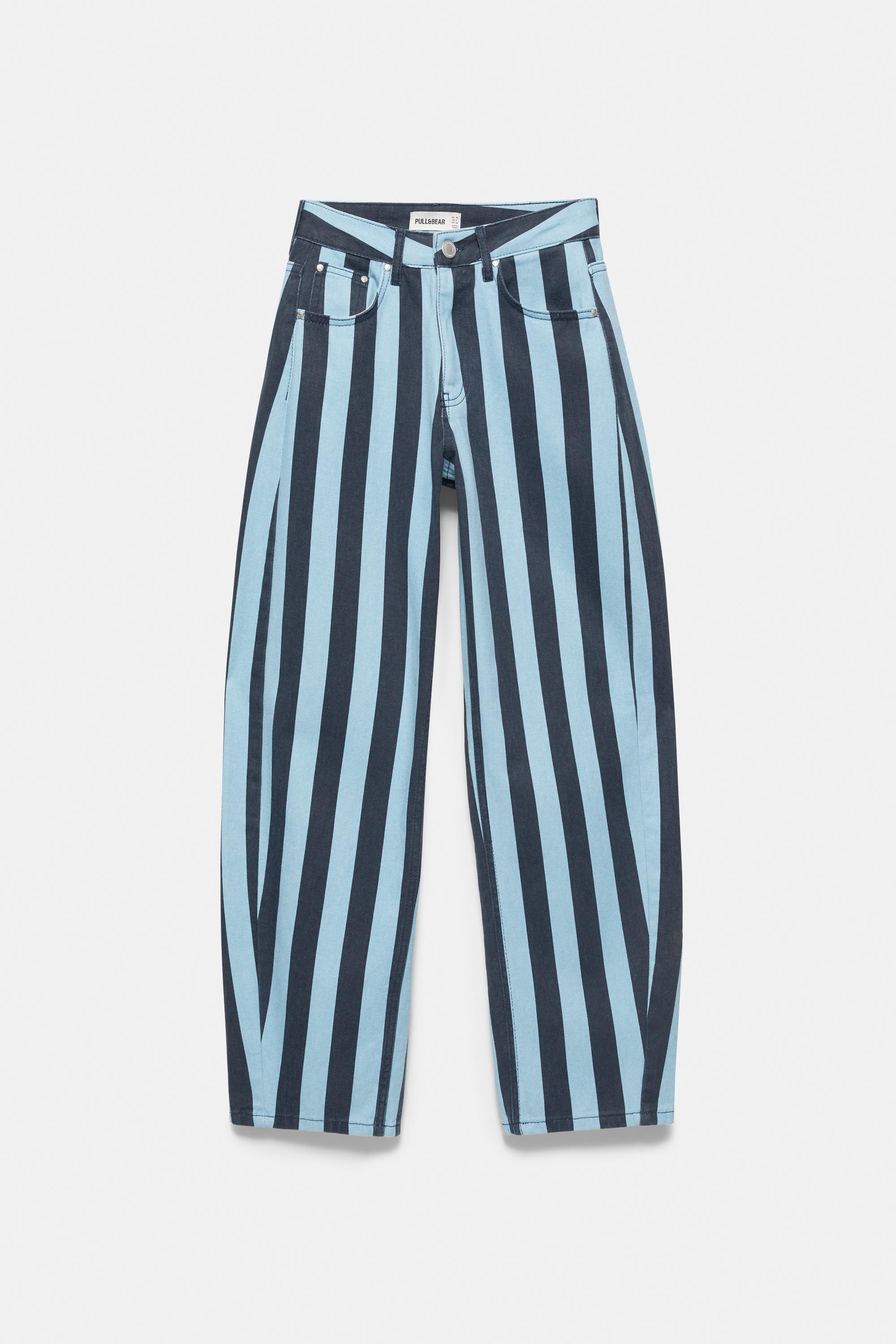 Striped barrel jeans — Turquoise