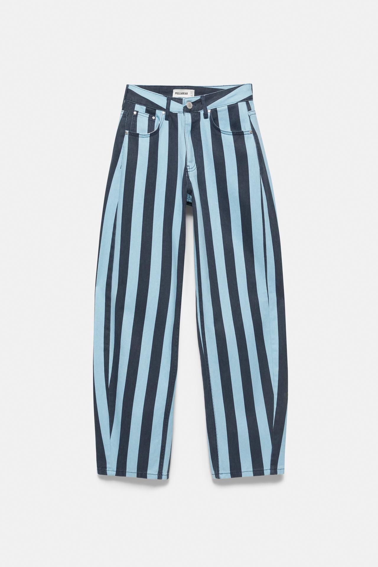 Striped barrel jeans — Turquoise
