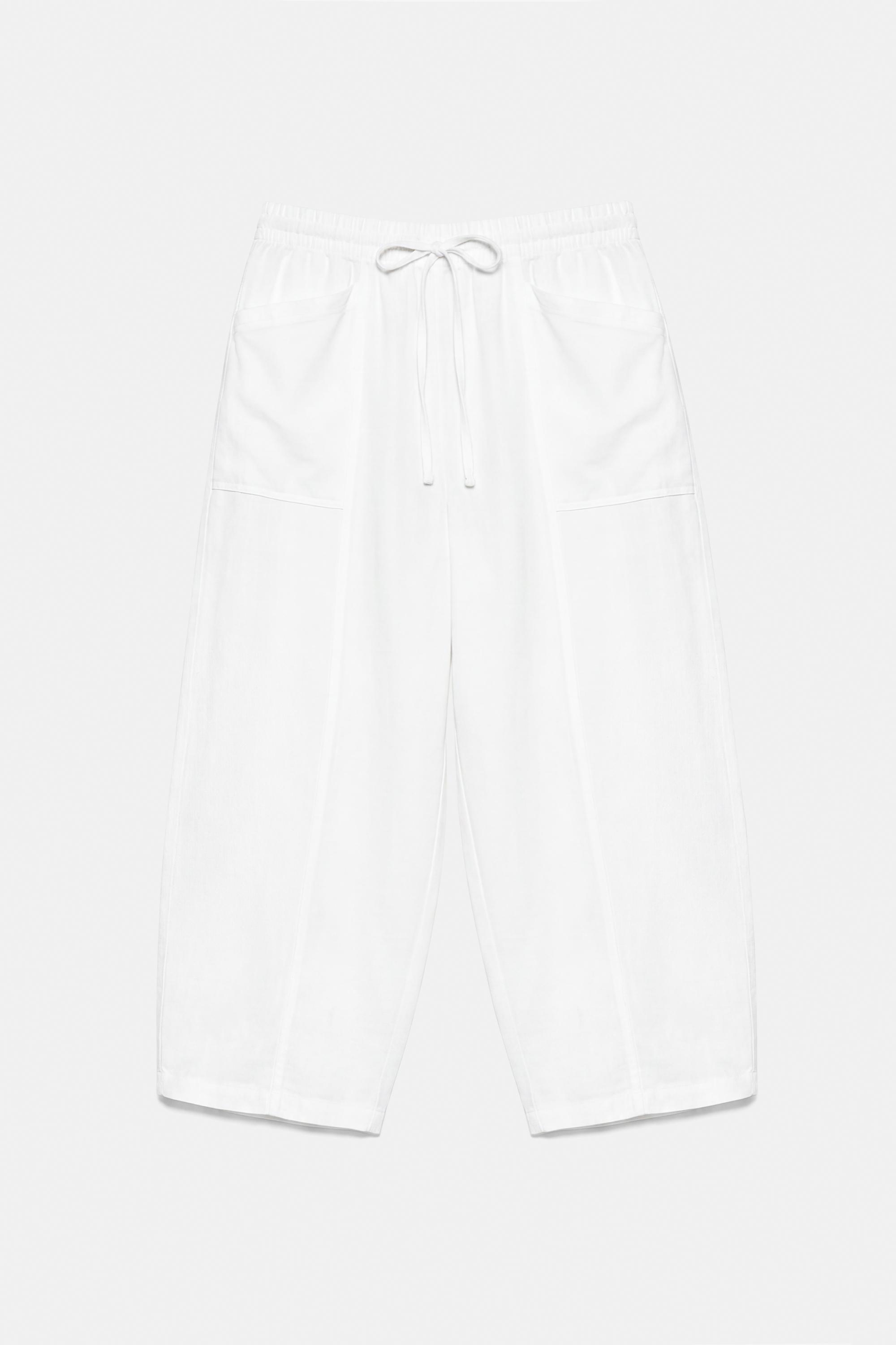 Linen blend barrel trousers — White