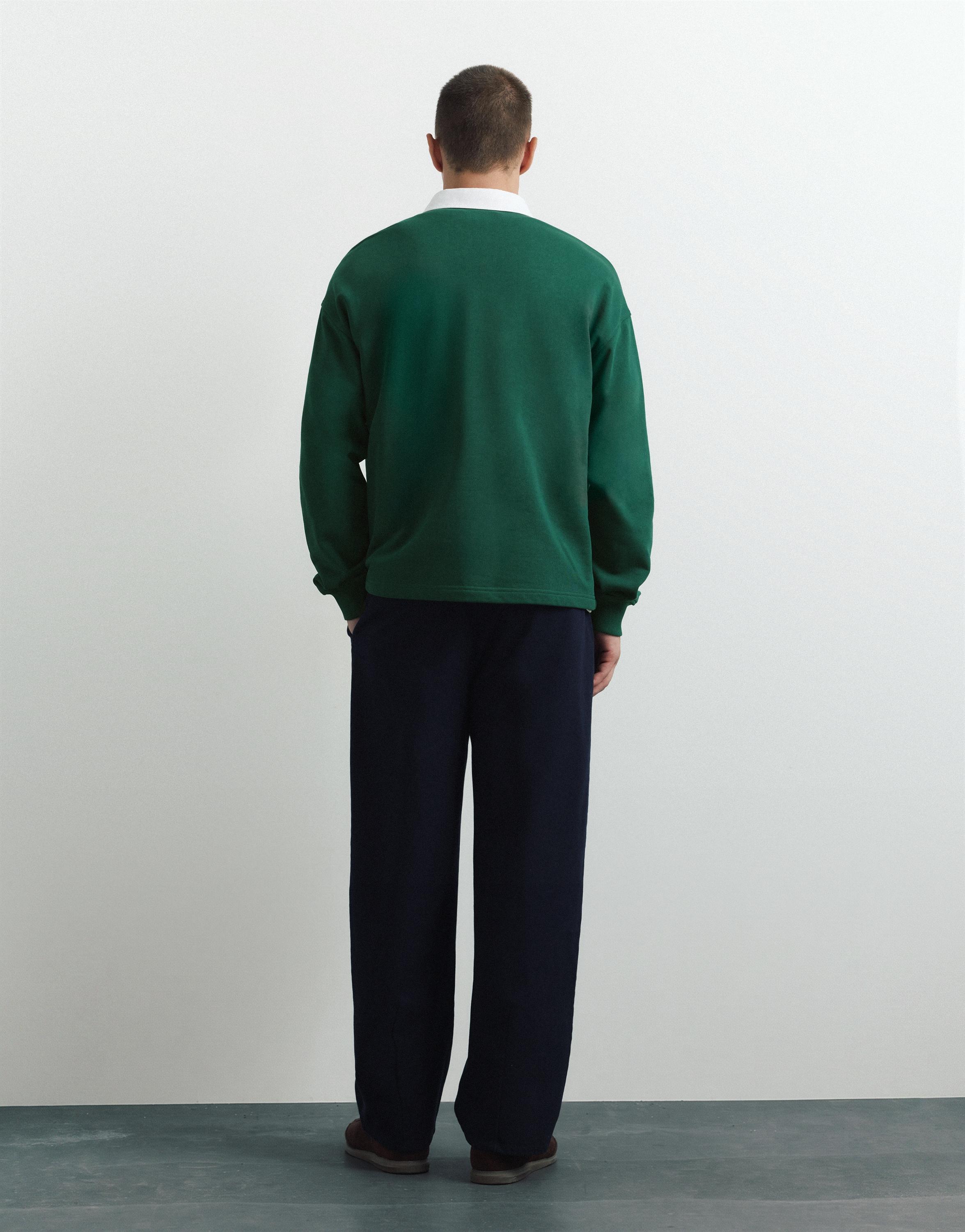 Long sleeve striped polo shirt — Green
