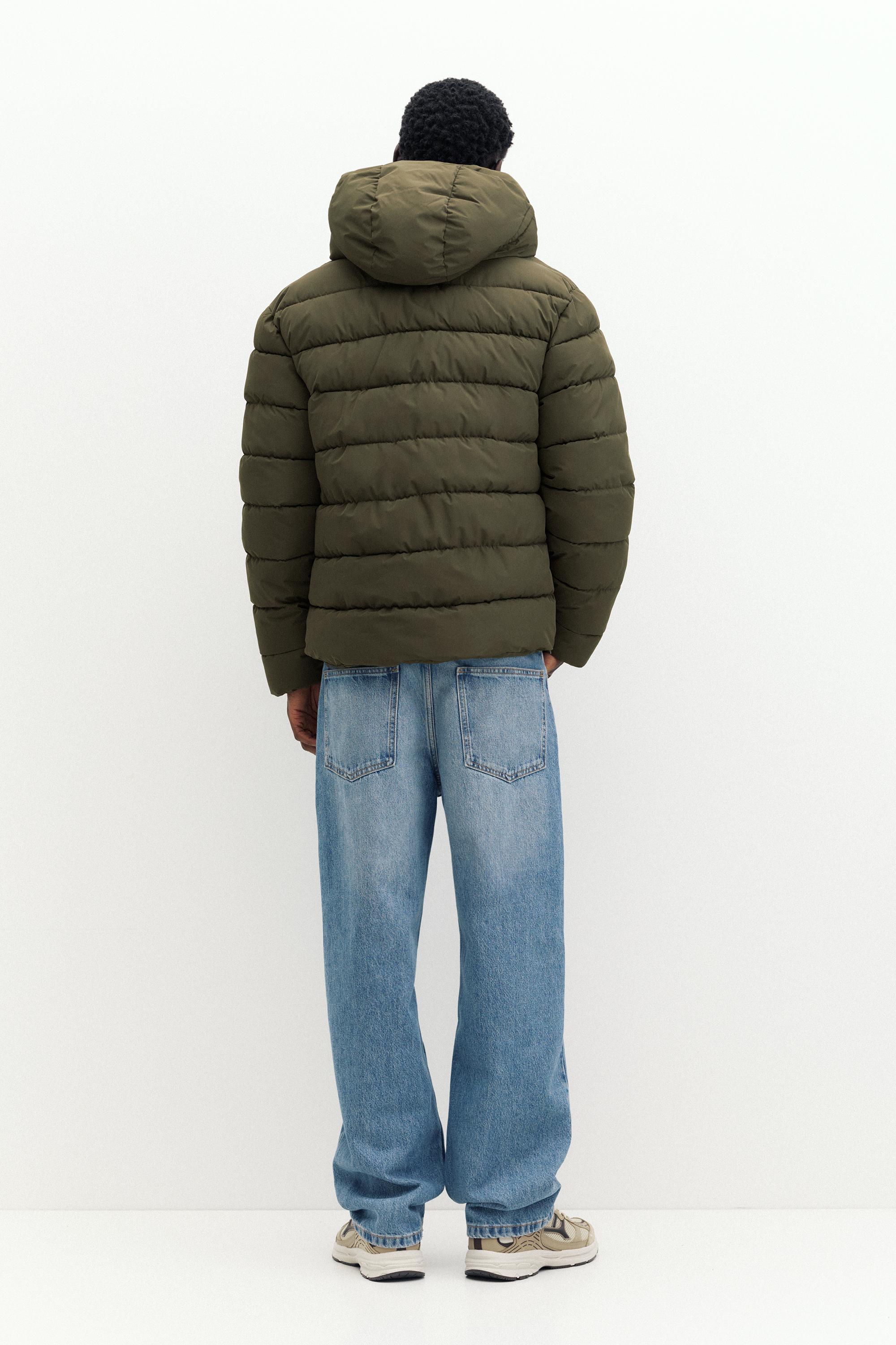 Puffer jacket with hood — Dark khaki