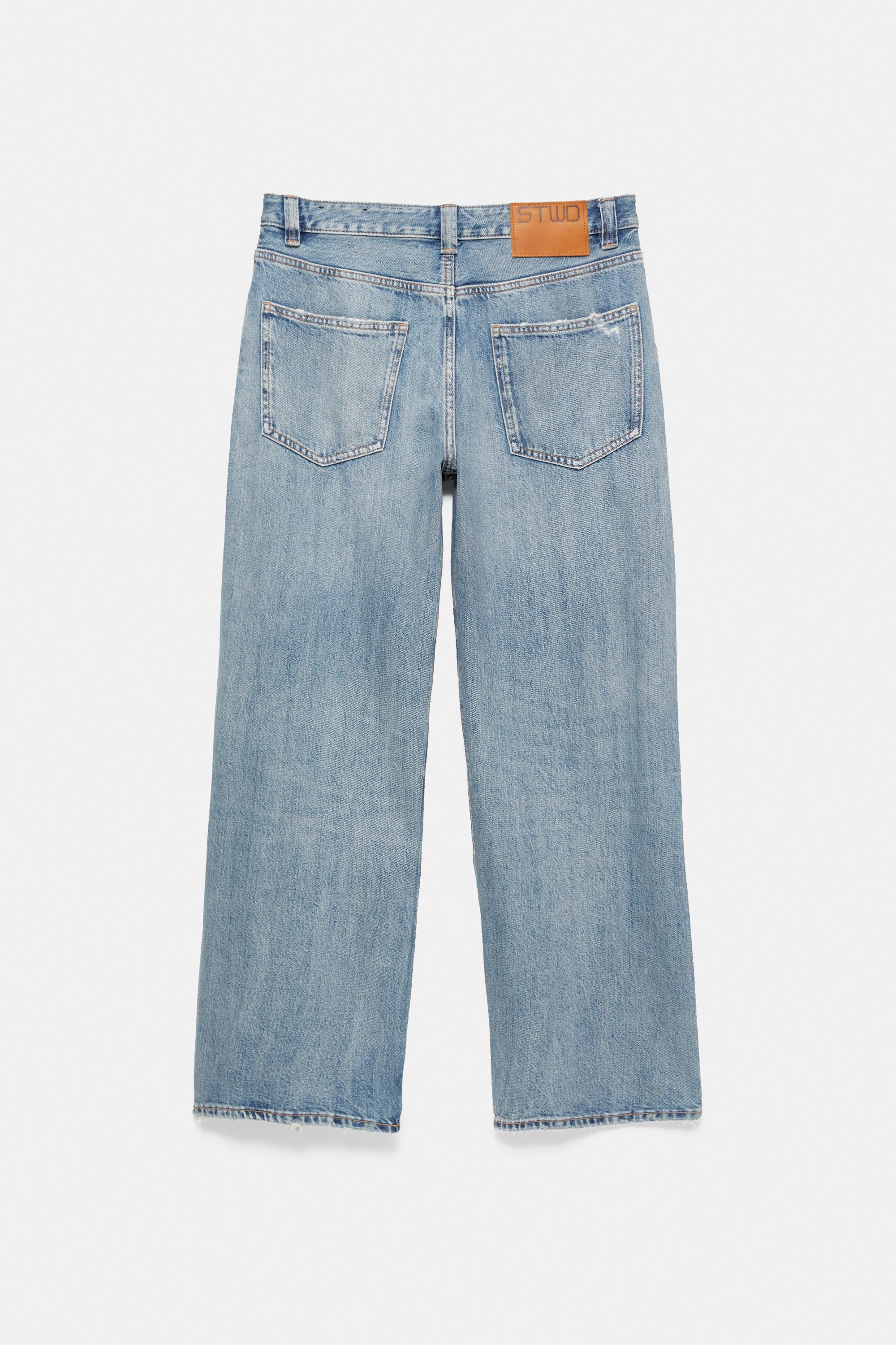 Ripped straight-leg jeans — Medium blue