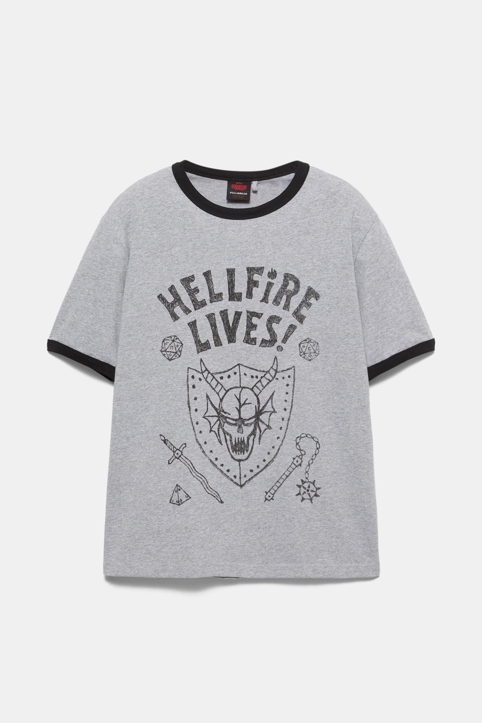 Hellfire Lives Stranger Things T-shirt — Grey marl