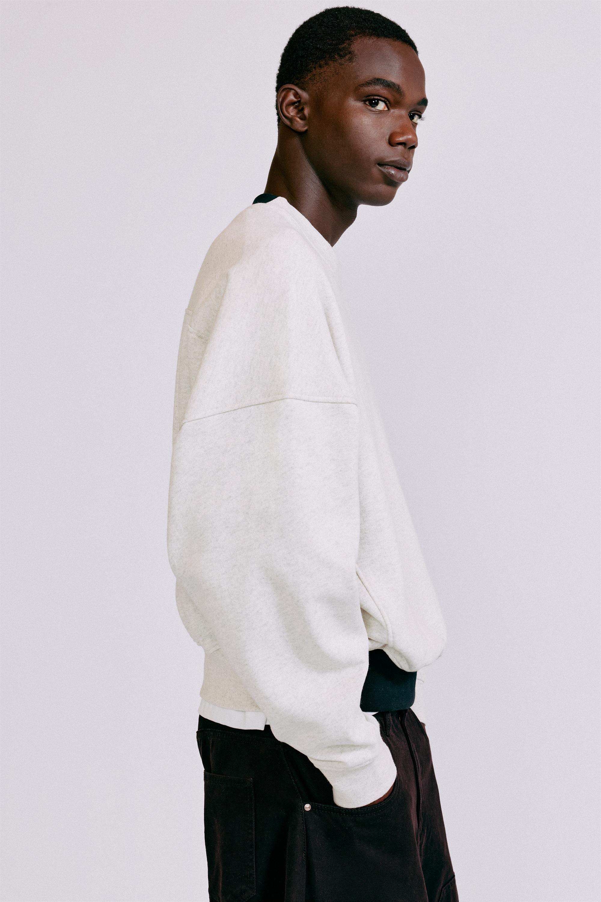 Contrast rib round neck sweatshirt — Grey marl