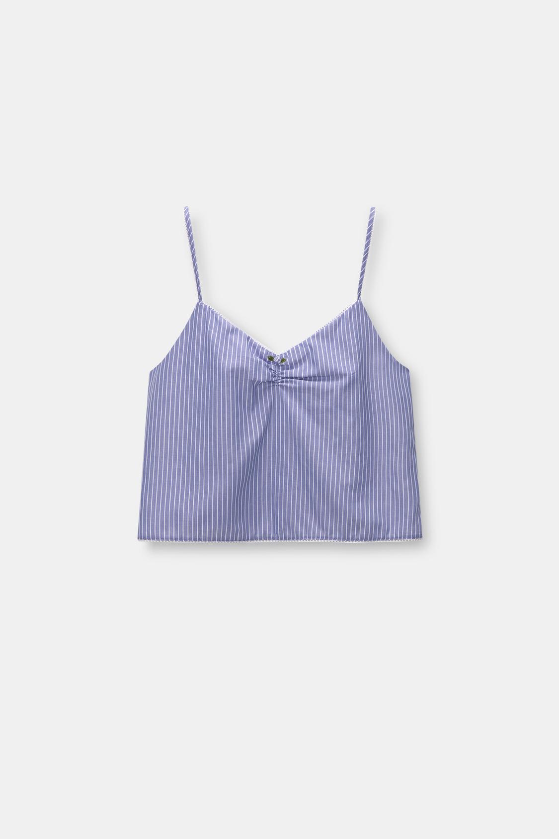 Striped strappy top with lace trim - pull&bear
