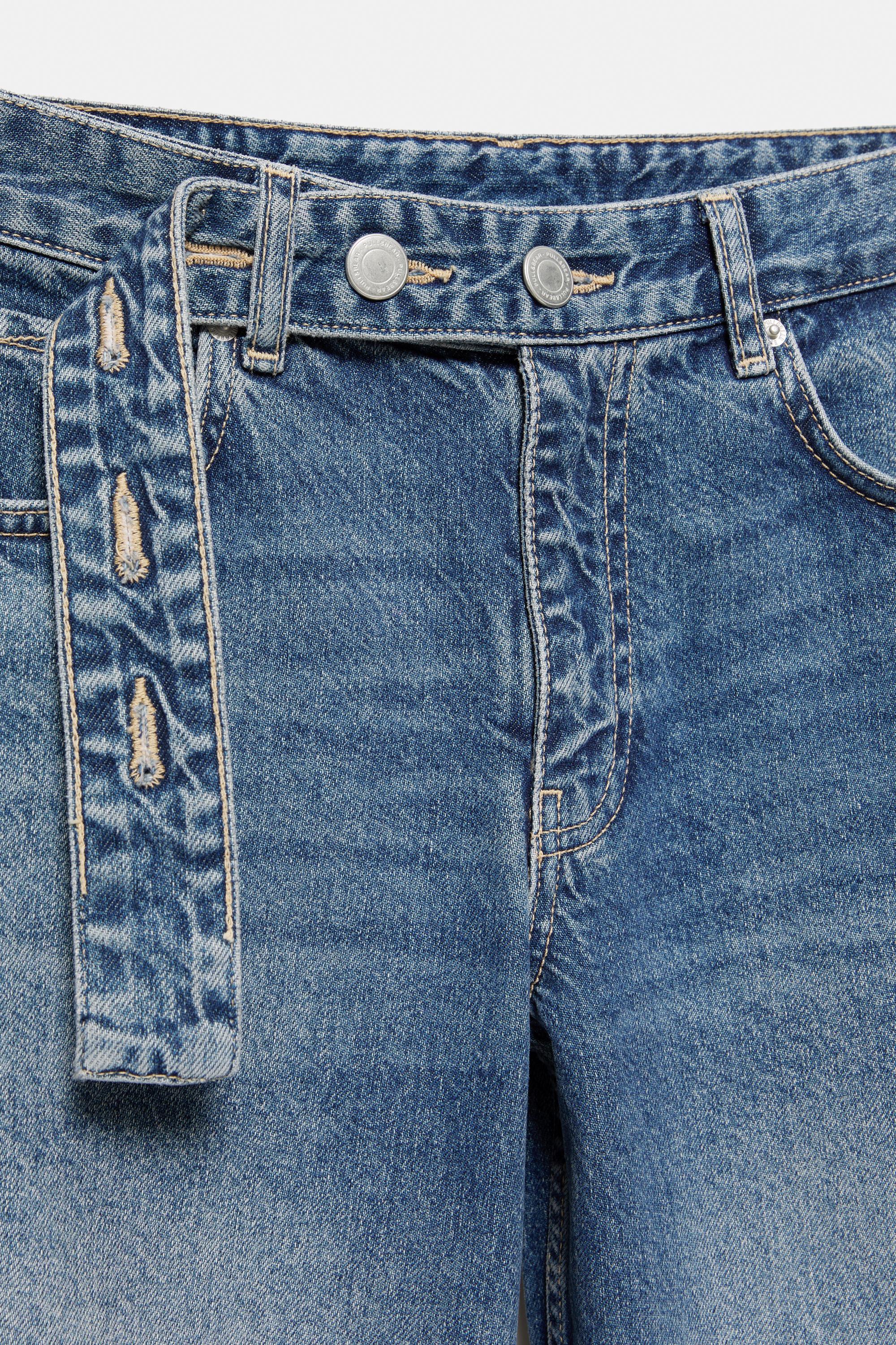 Relaxed fit baggy jeans with belt — Dark blue