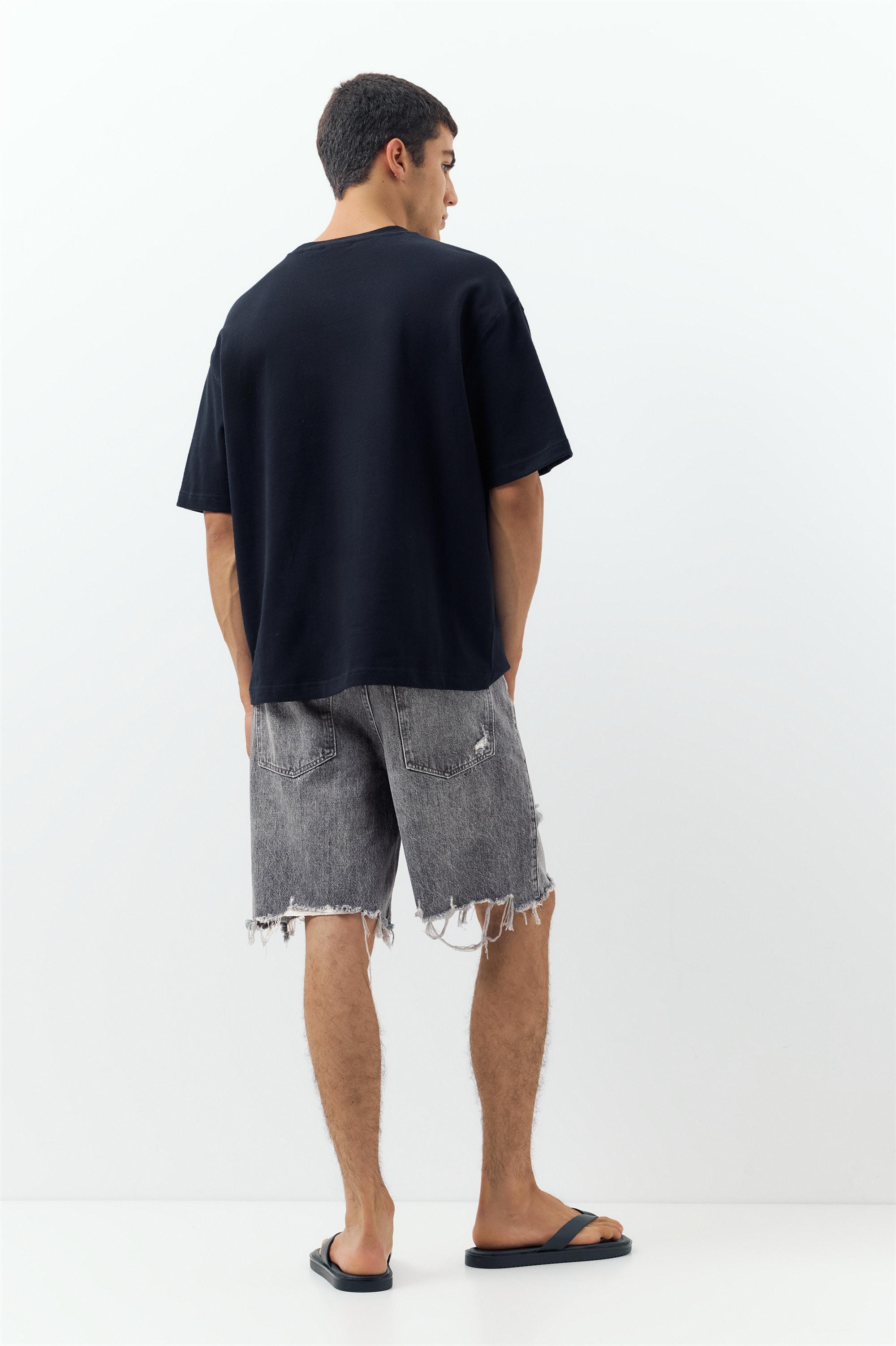 Straight-leg denim Bermuda shorts — Dark grey