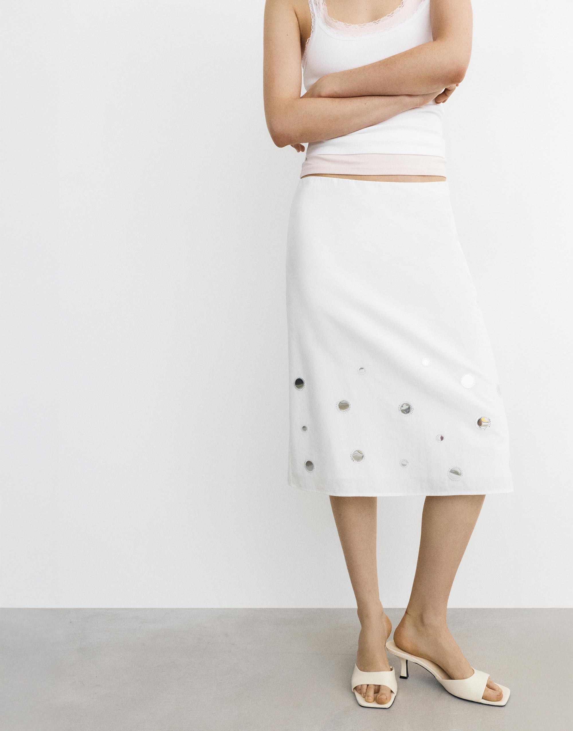 Straight mirror midi skirt — Ecru