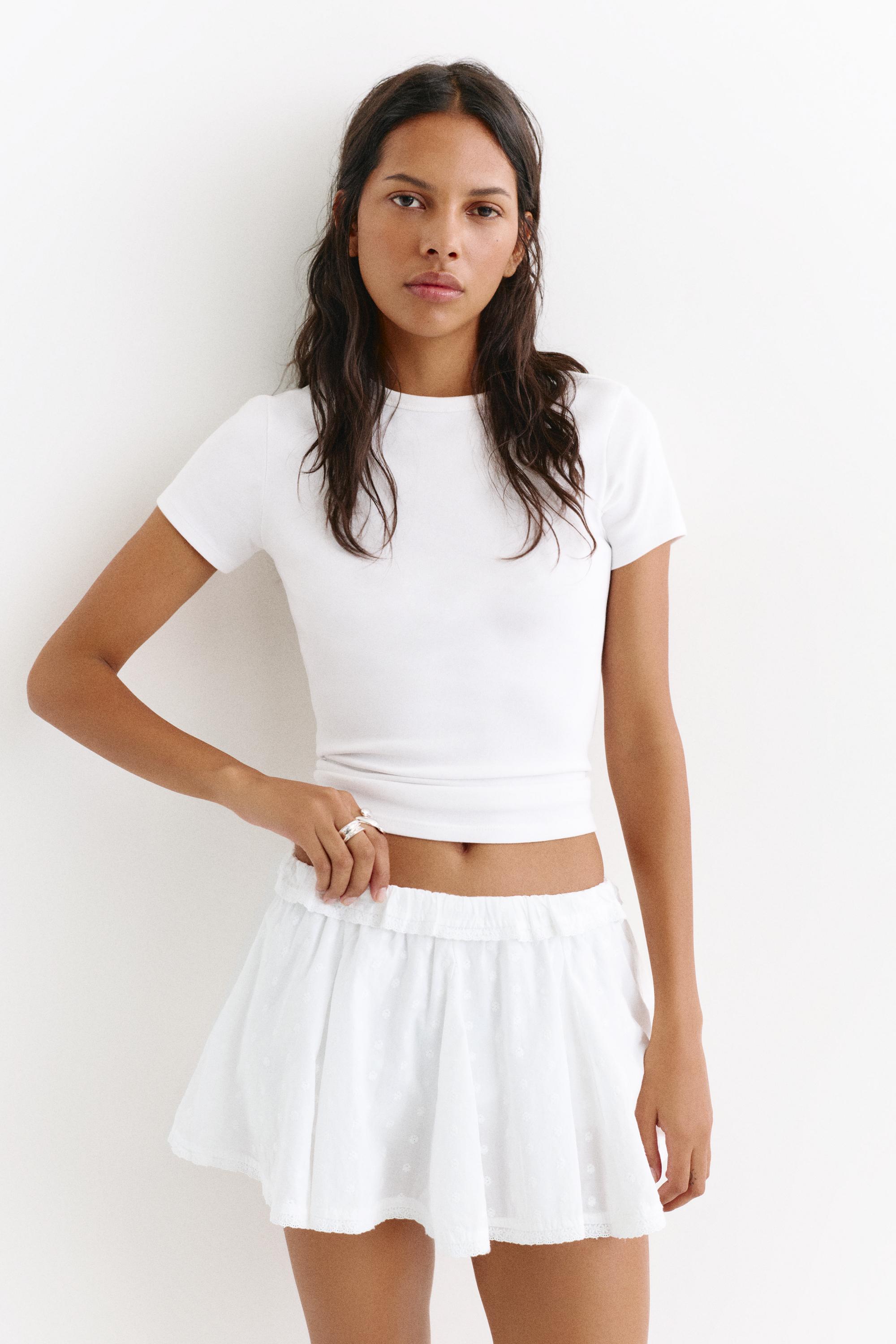 White Swiss embroidery mini skirt — Ice