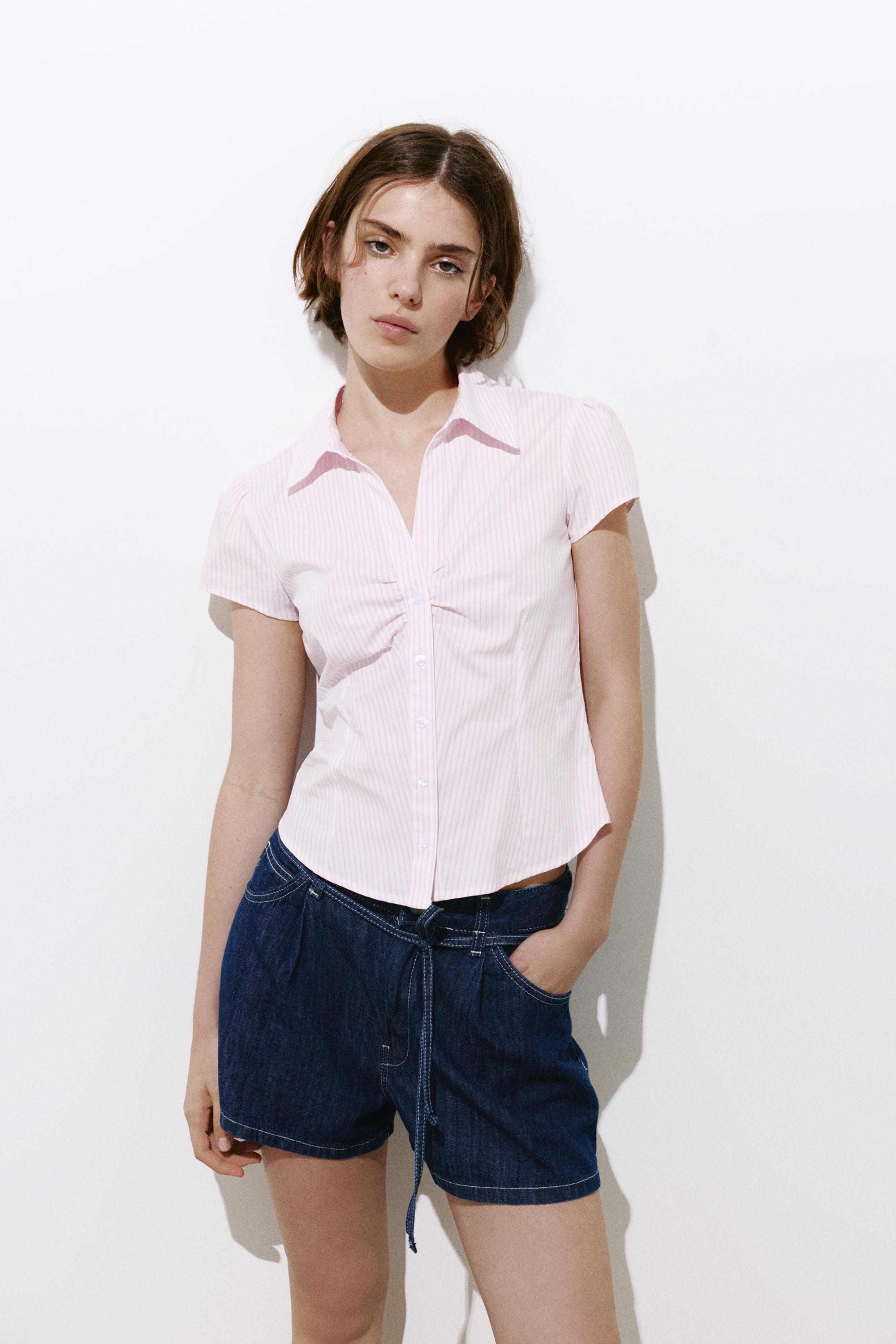 Slim fit short sleeve shirt — Pink/White