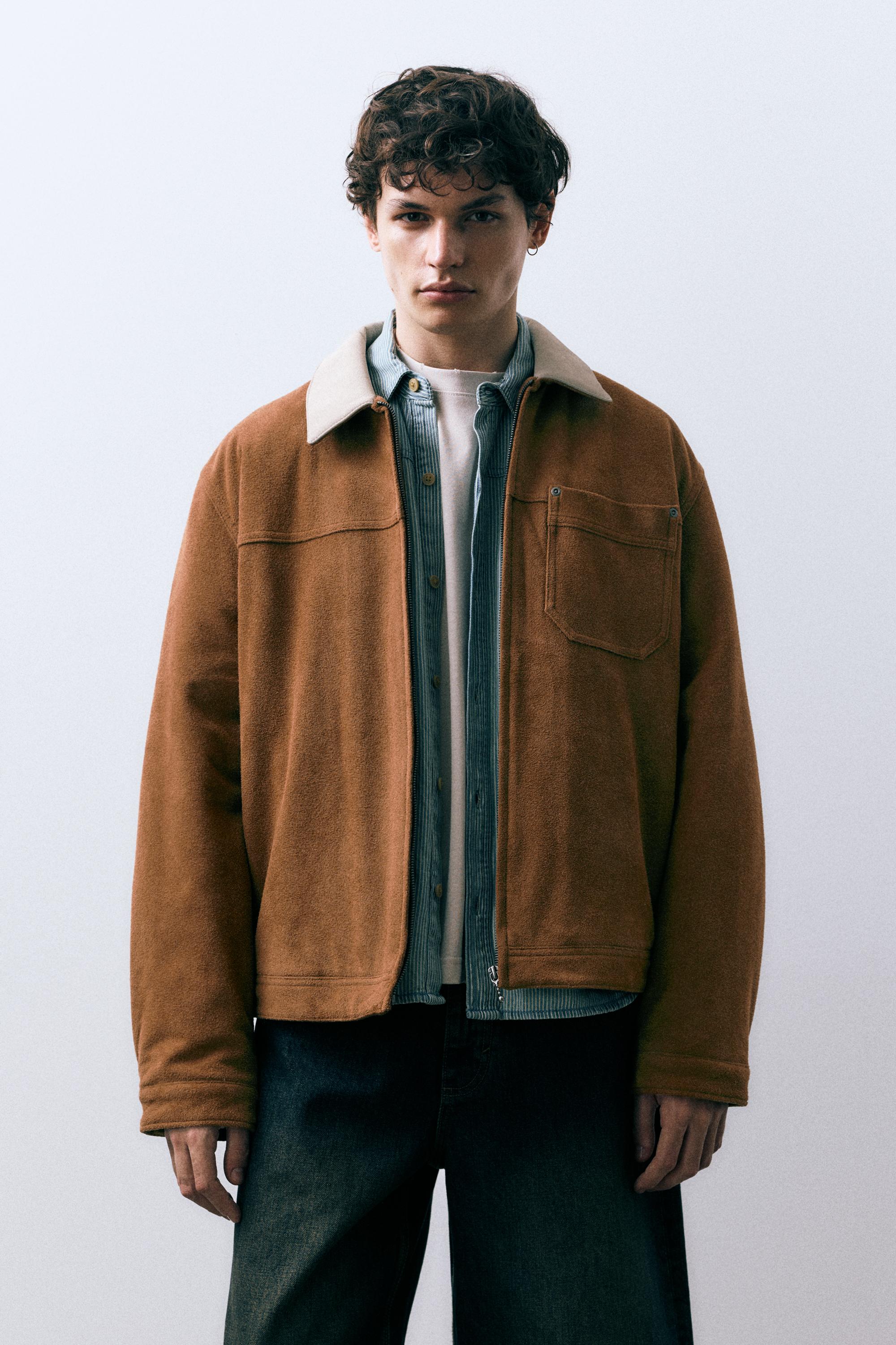 Kontrast yakalı suni süet ceket - Görsel 14