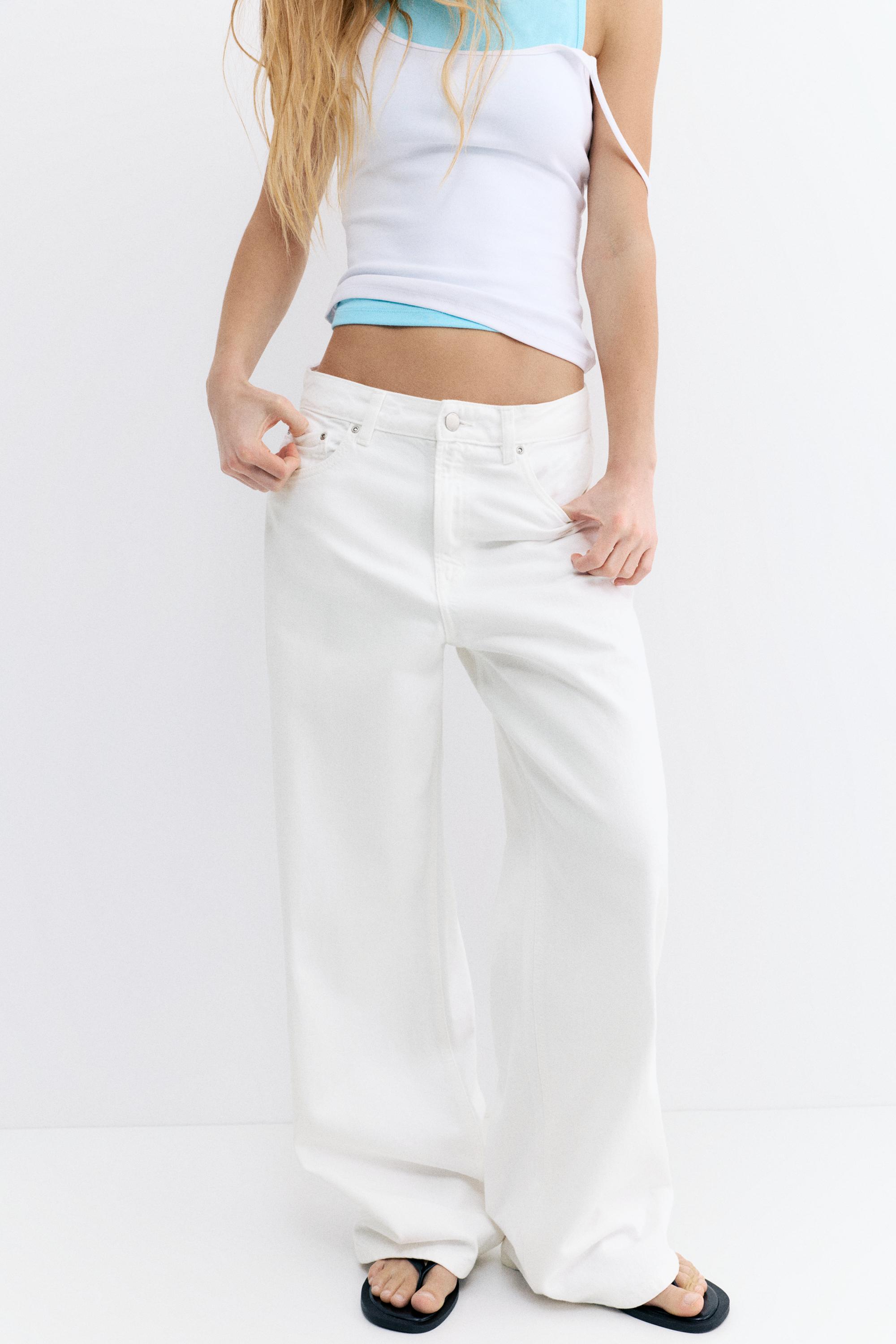 Mid-waist baggy jeans — White