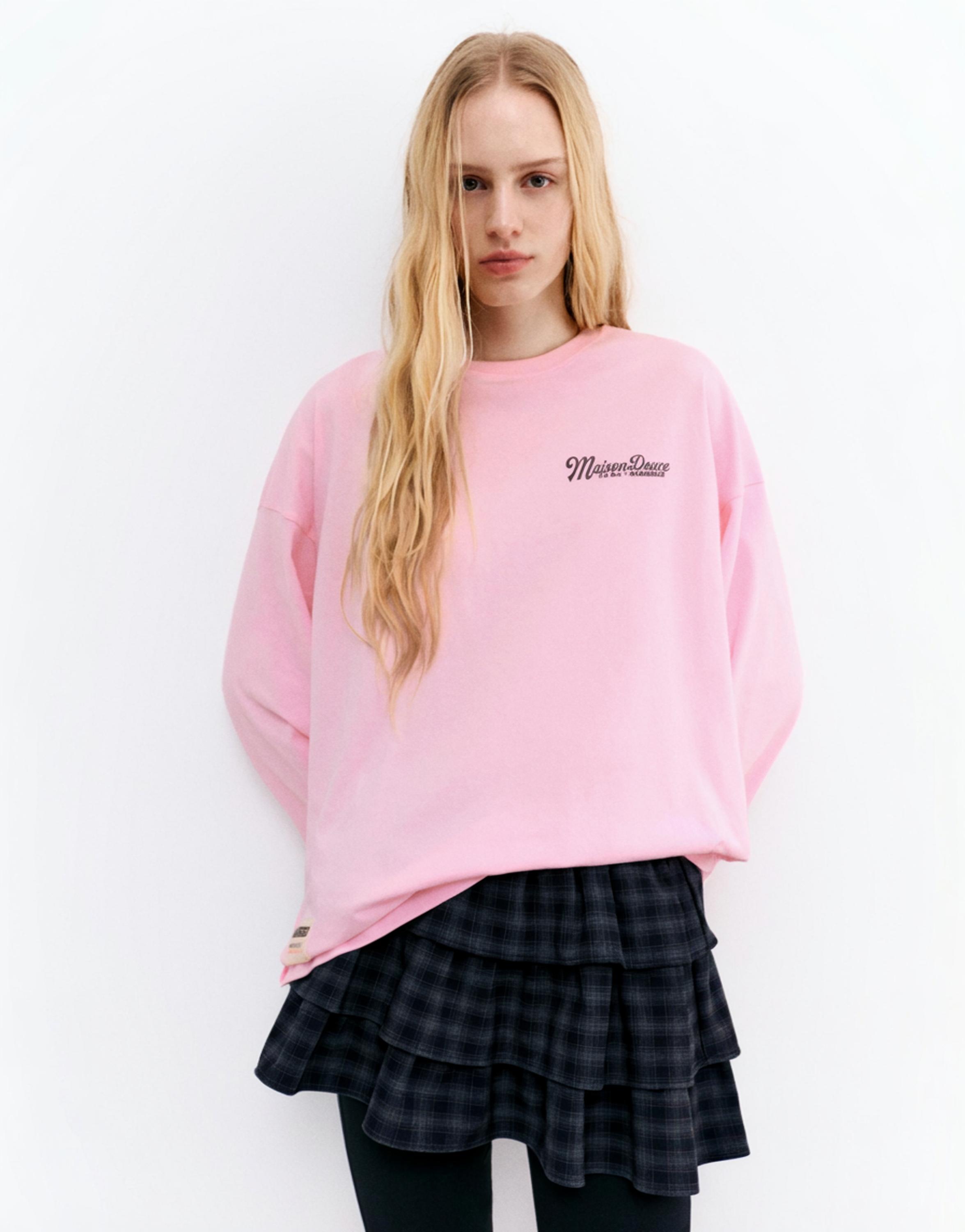 Pembe yazılı uzun kollu tişört - Görsel 7