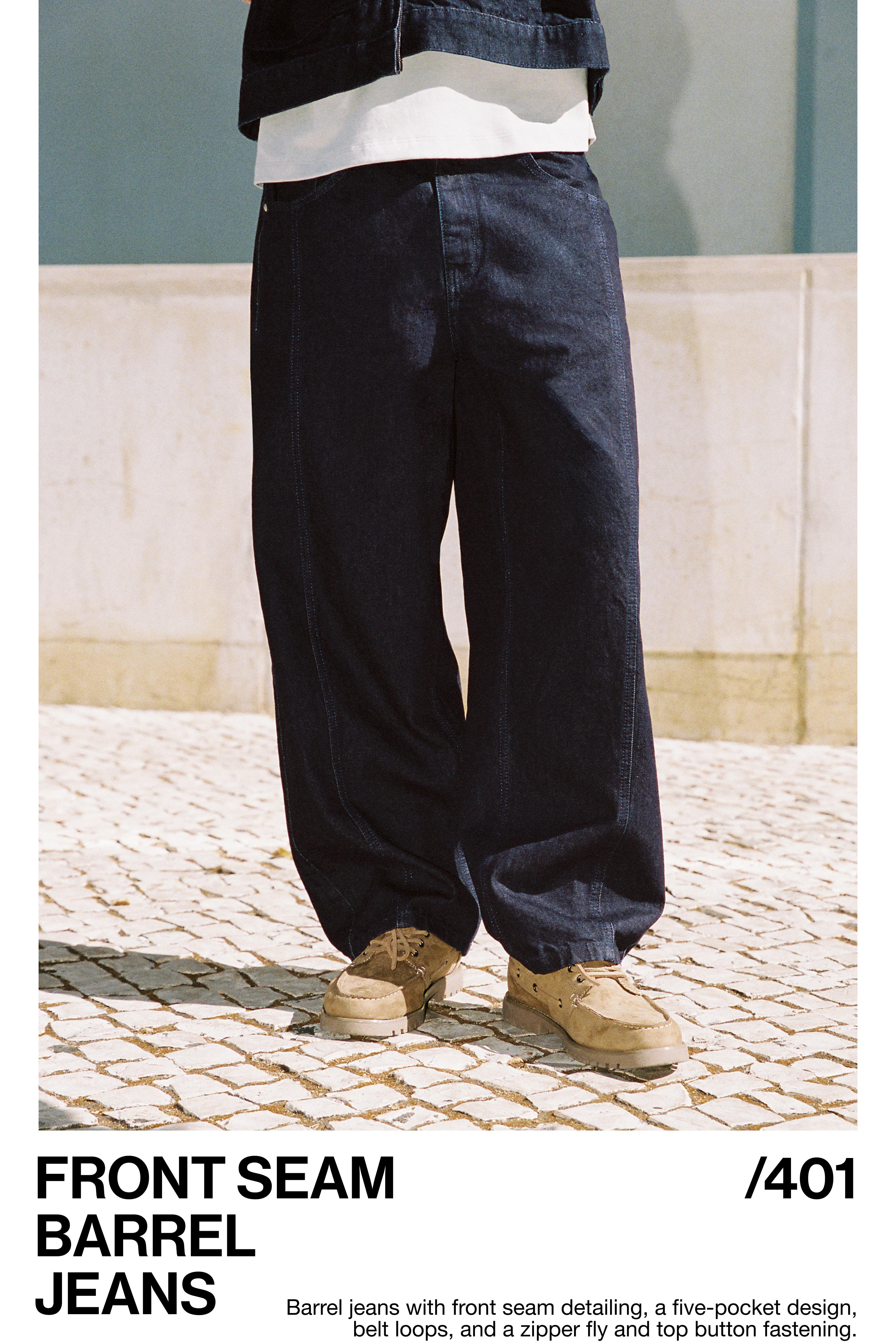 Front seam barrel jeans — Navy