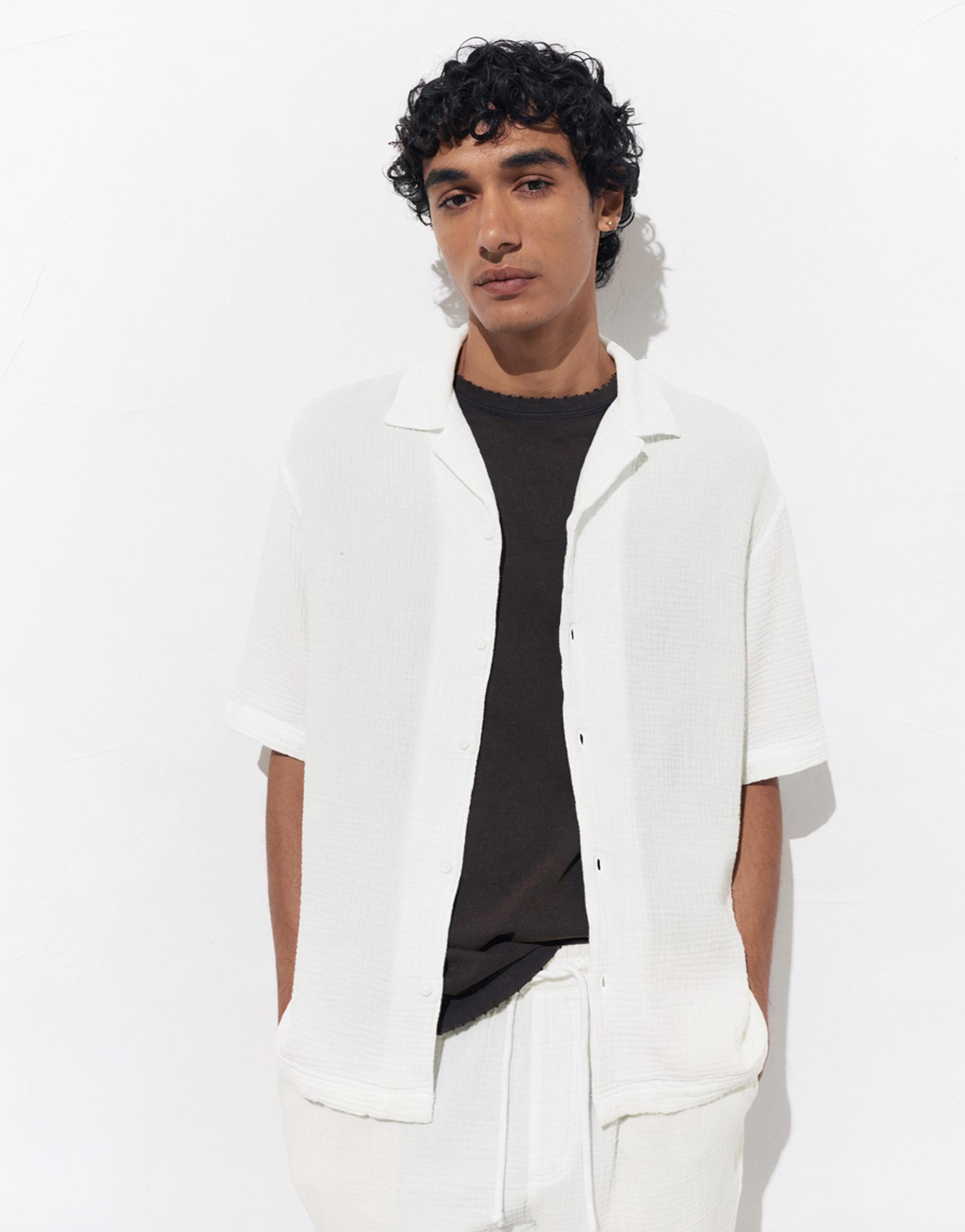 Short sleeve crepe shirt — White