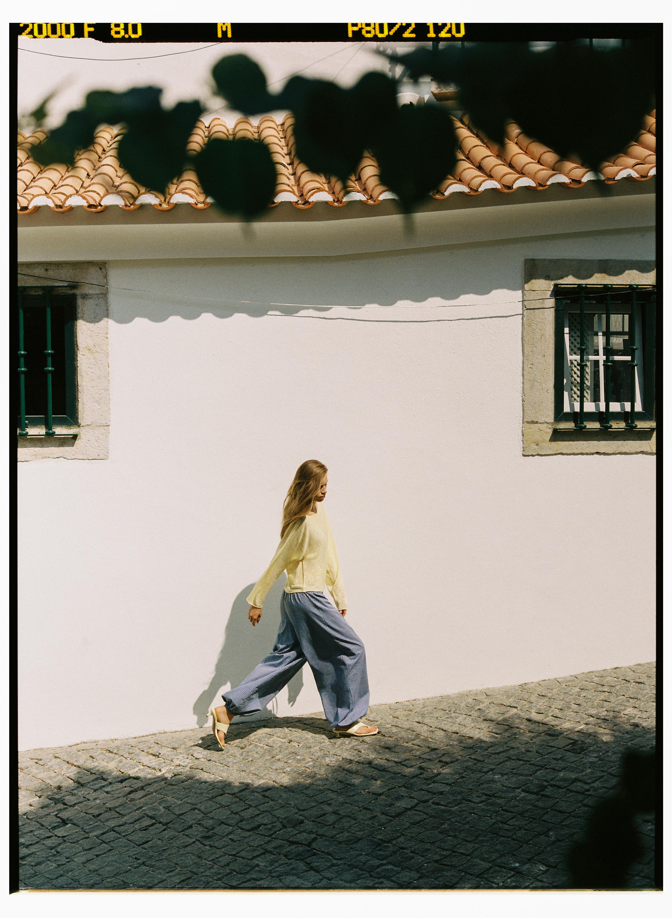 Check sarouel trousers — Medium blue