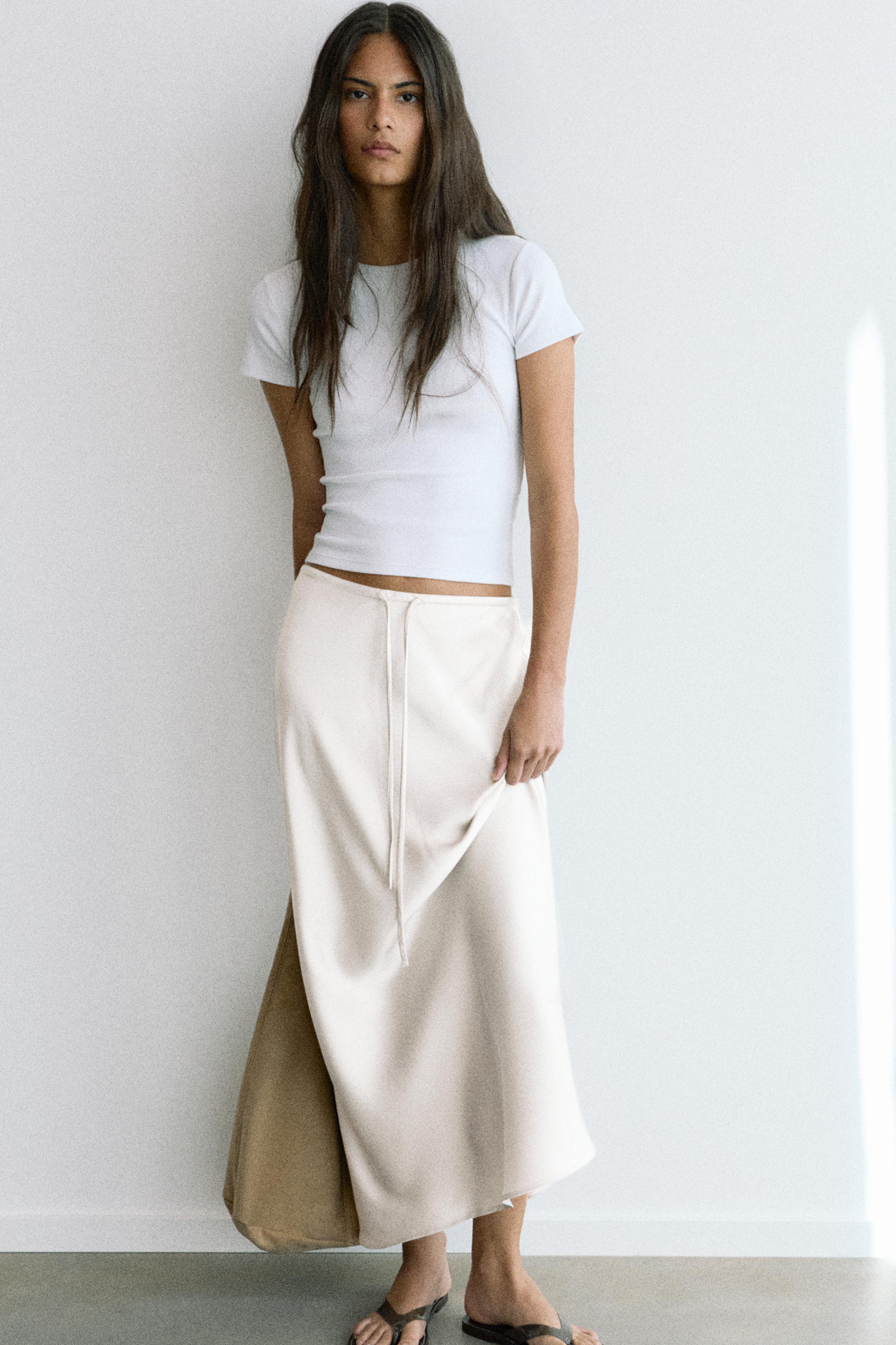 Satin midi skirt — Ecru