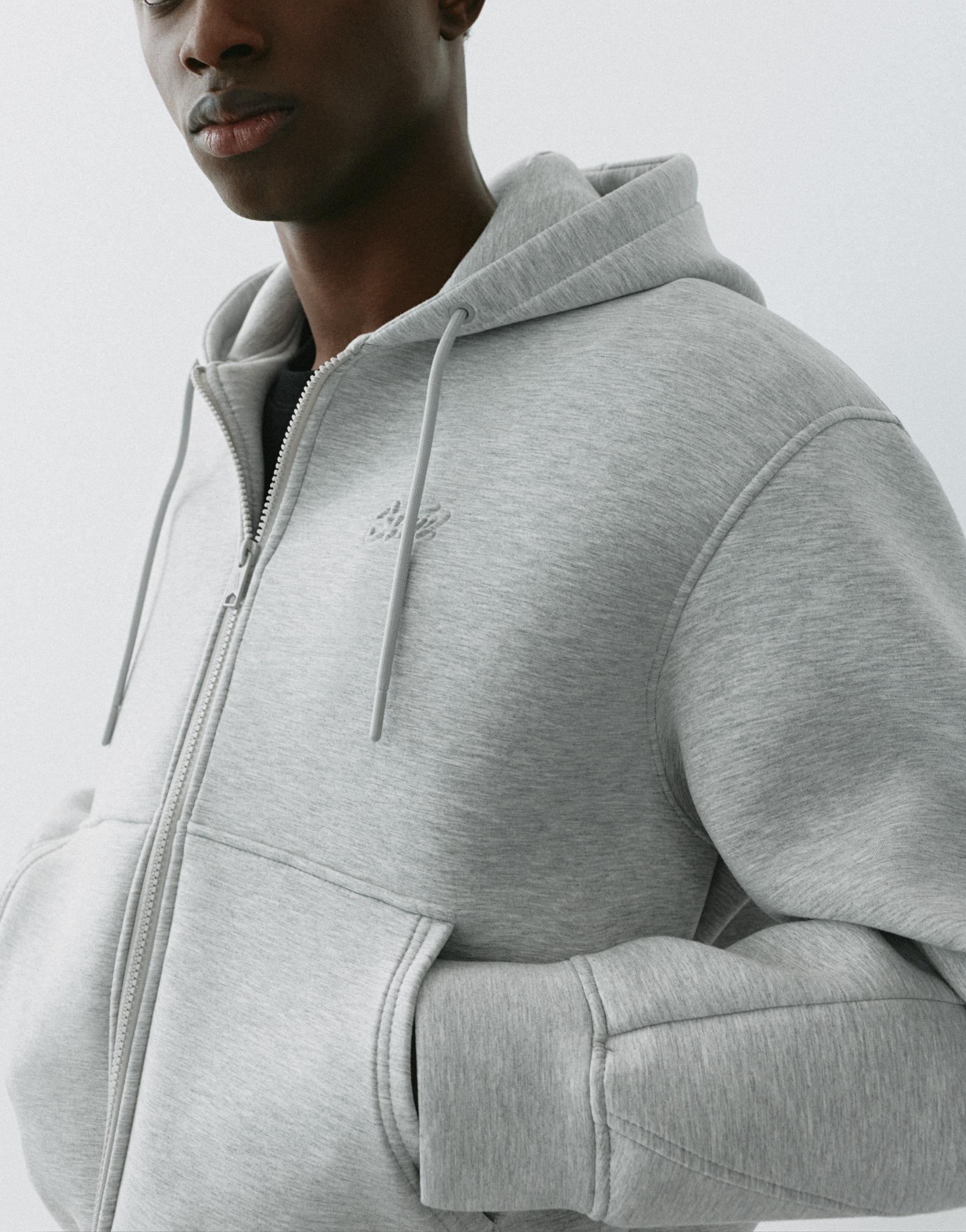 Neoprene-effect zip-up hoodie — Grey marl