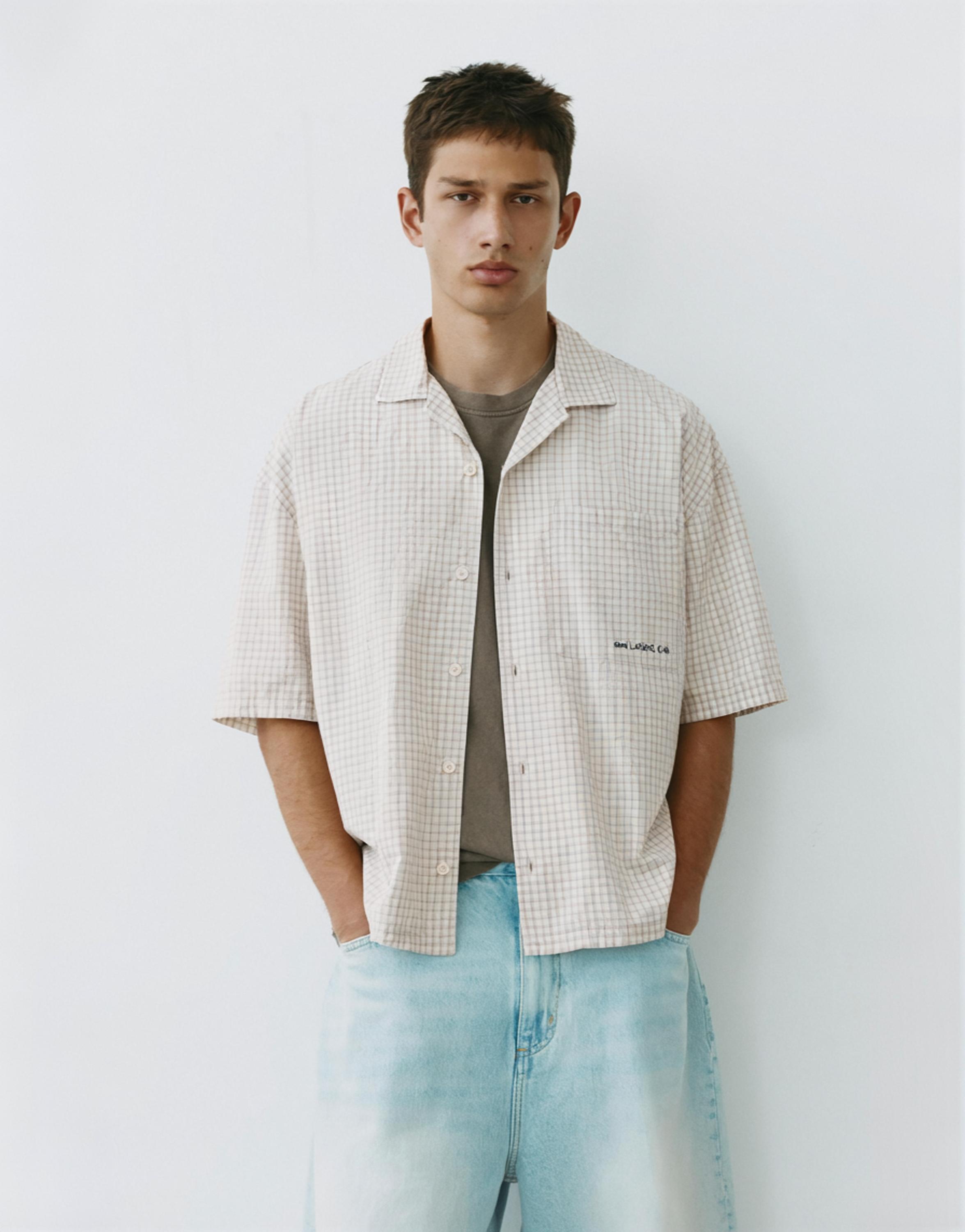 Short sleeve check shirt — Grey marl