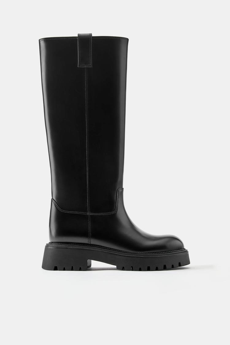 Flat high-leg boots — Black