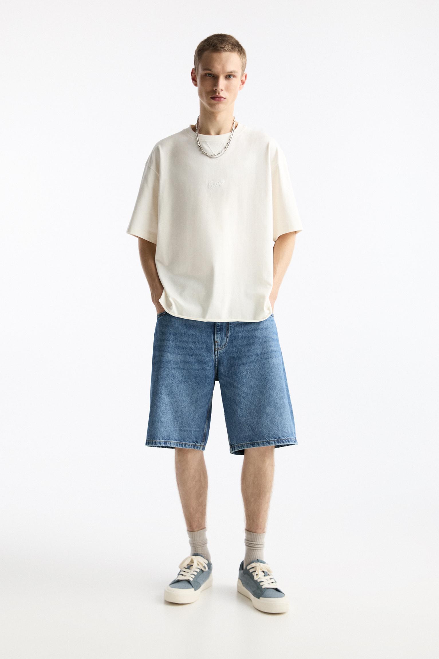 Baggy denim Bermuda shorts — Medium blue