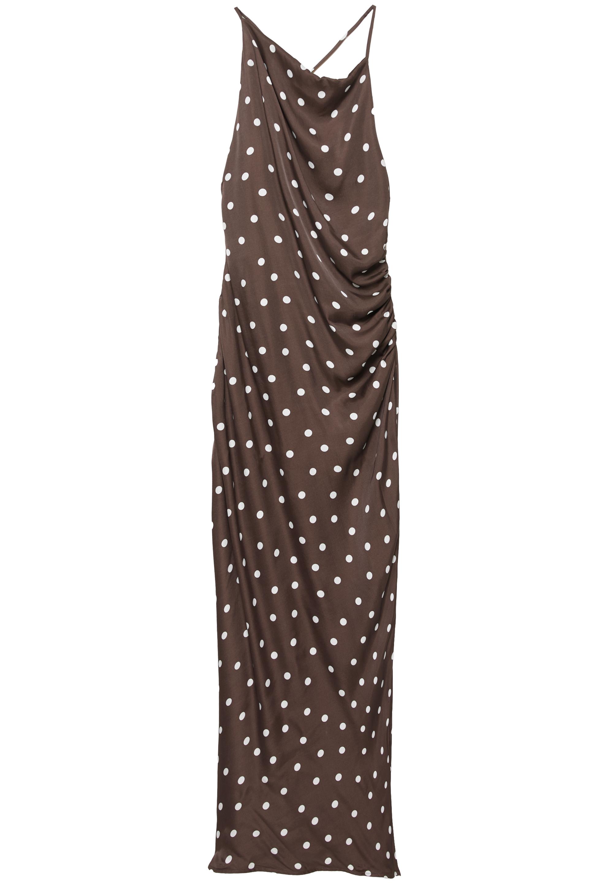 Draped polka dot satin dress — Brown