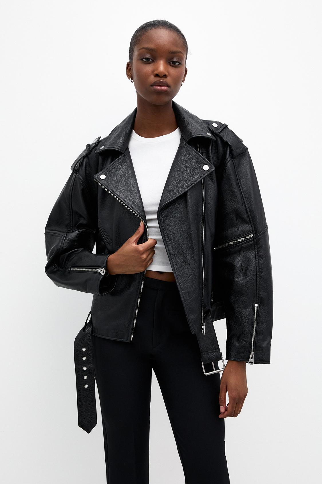 Cazadora Biker Chaqueta Negra Mujer Pull And Bear Chamarra Biker