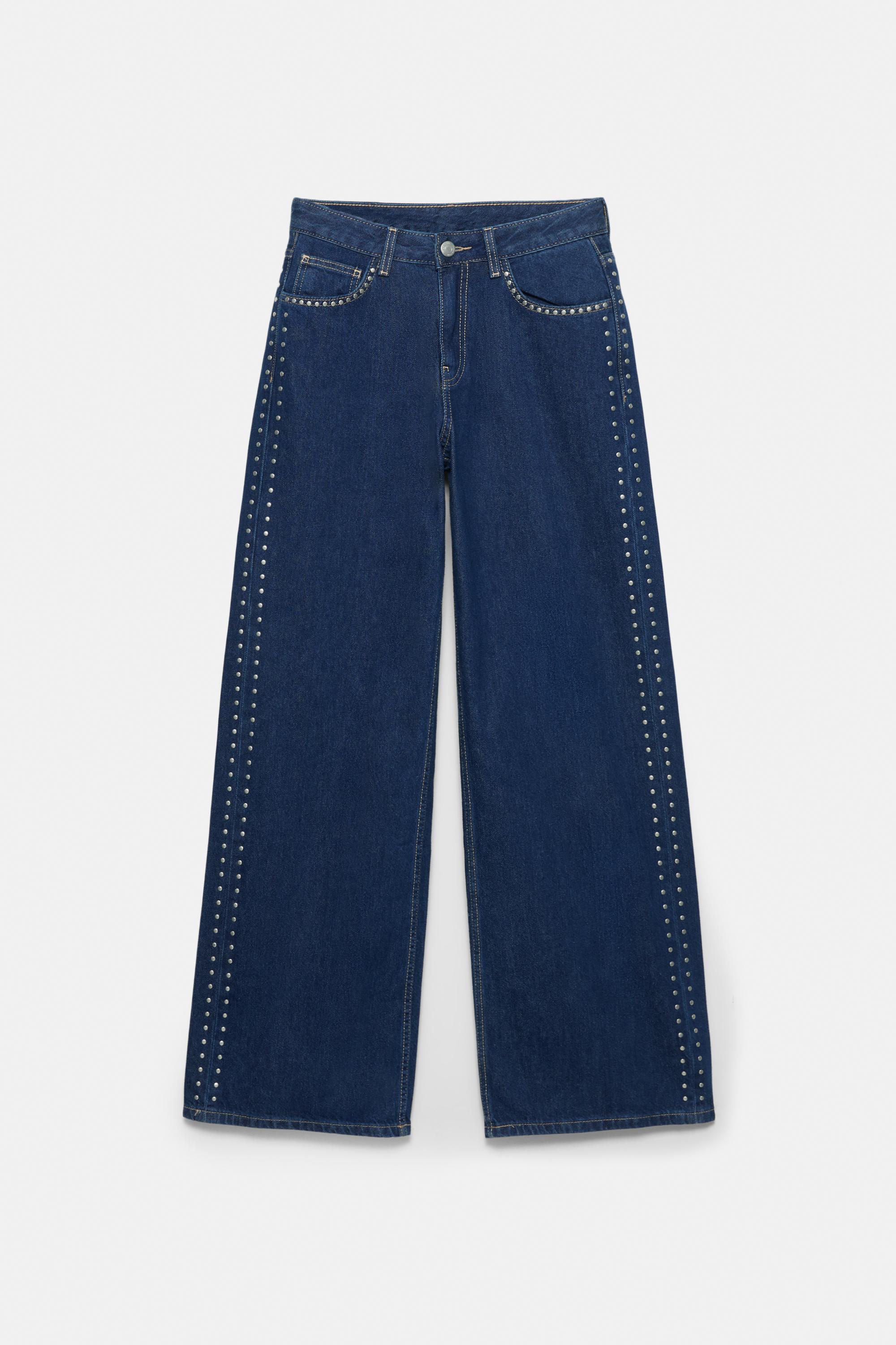 Wide-leg stud jeans — Dark blue
