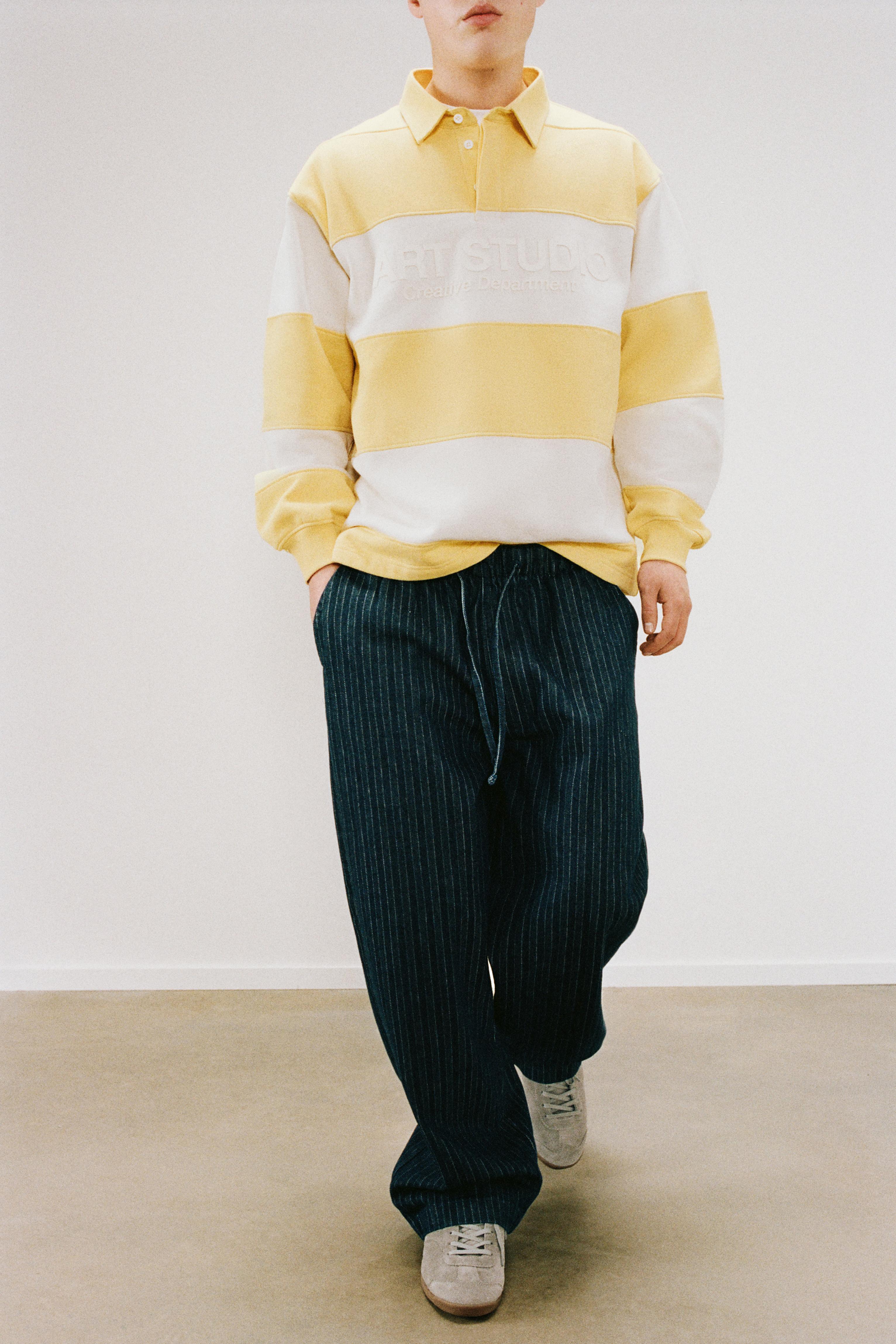 Striped denim jogger trousers — Navy