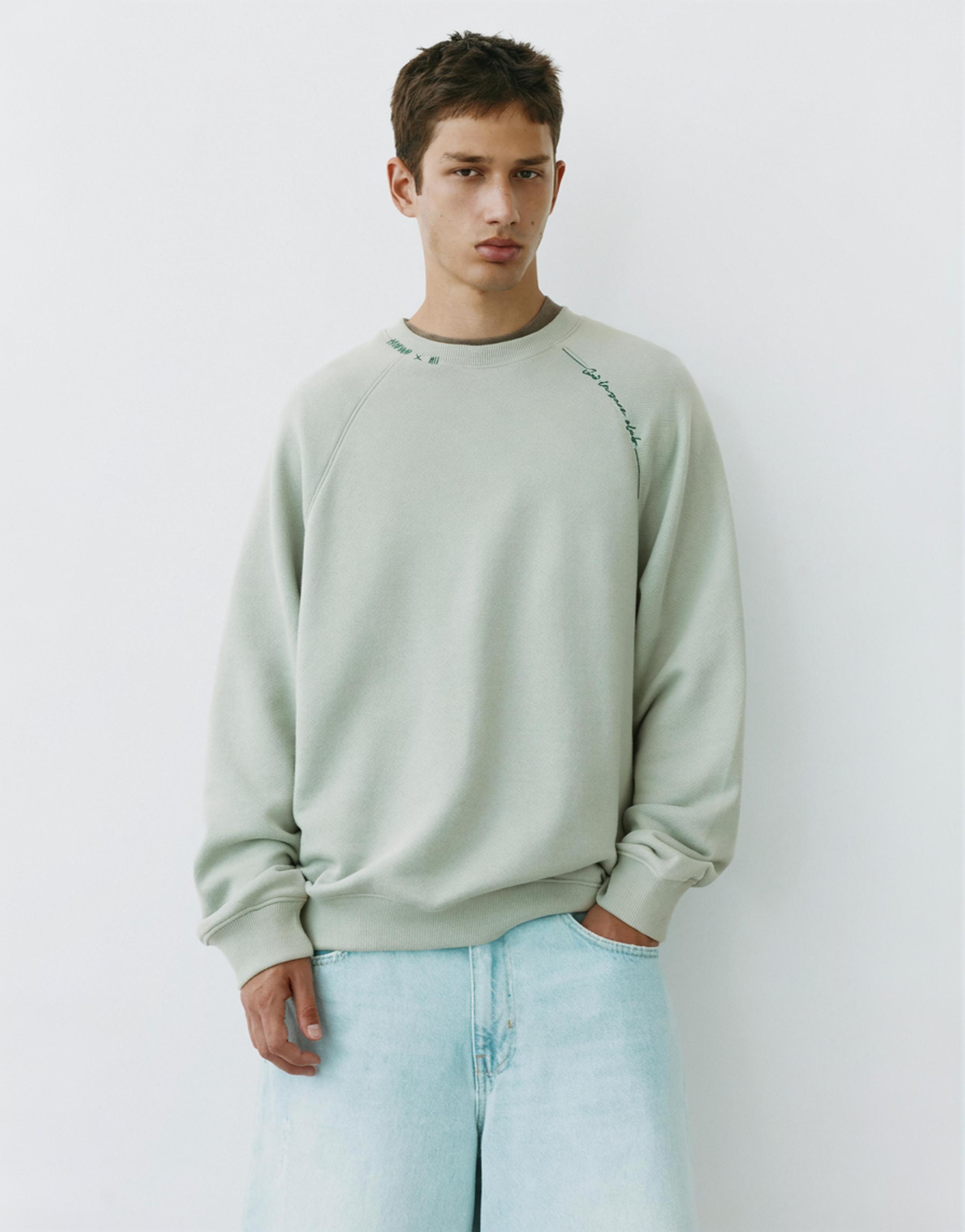 Washed effect raglan sweatshirt — Pale mint green