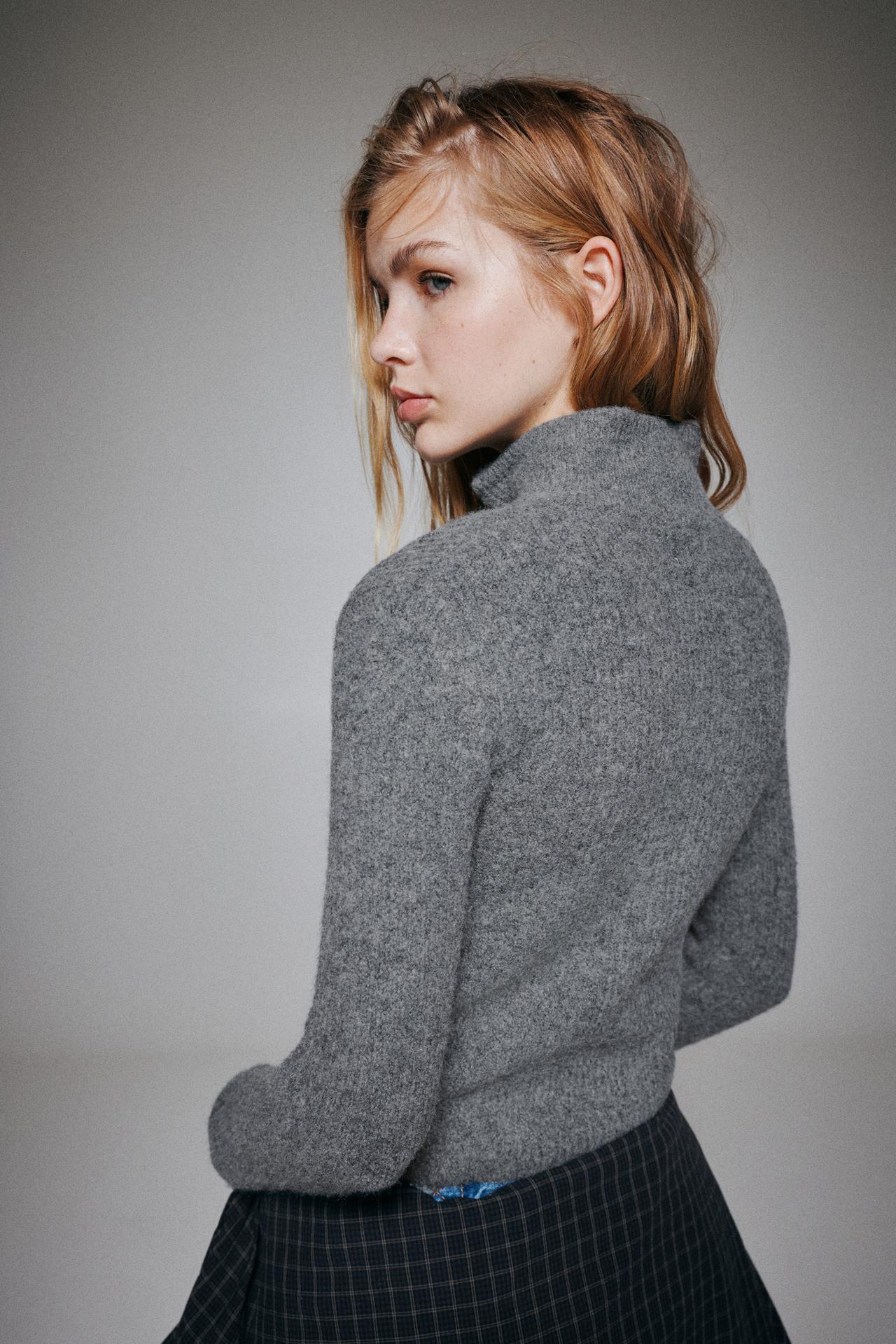 Ribbed zip-up cardigan — Grey marl