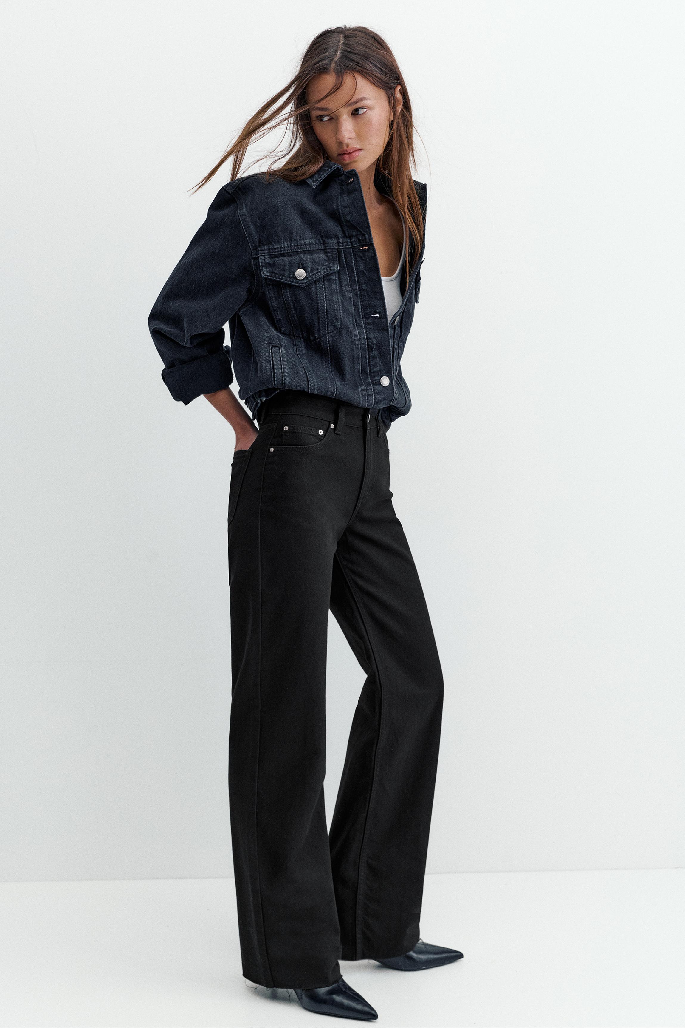 High-waist wide straight-leg jeans — Black marl